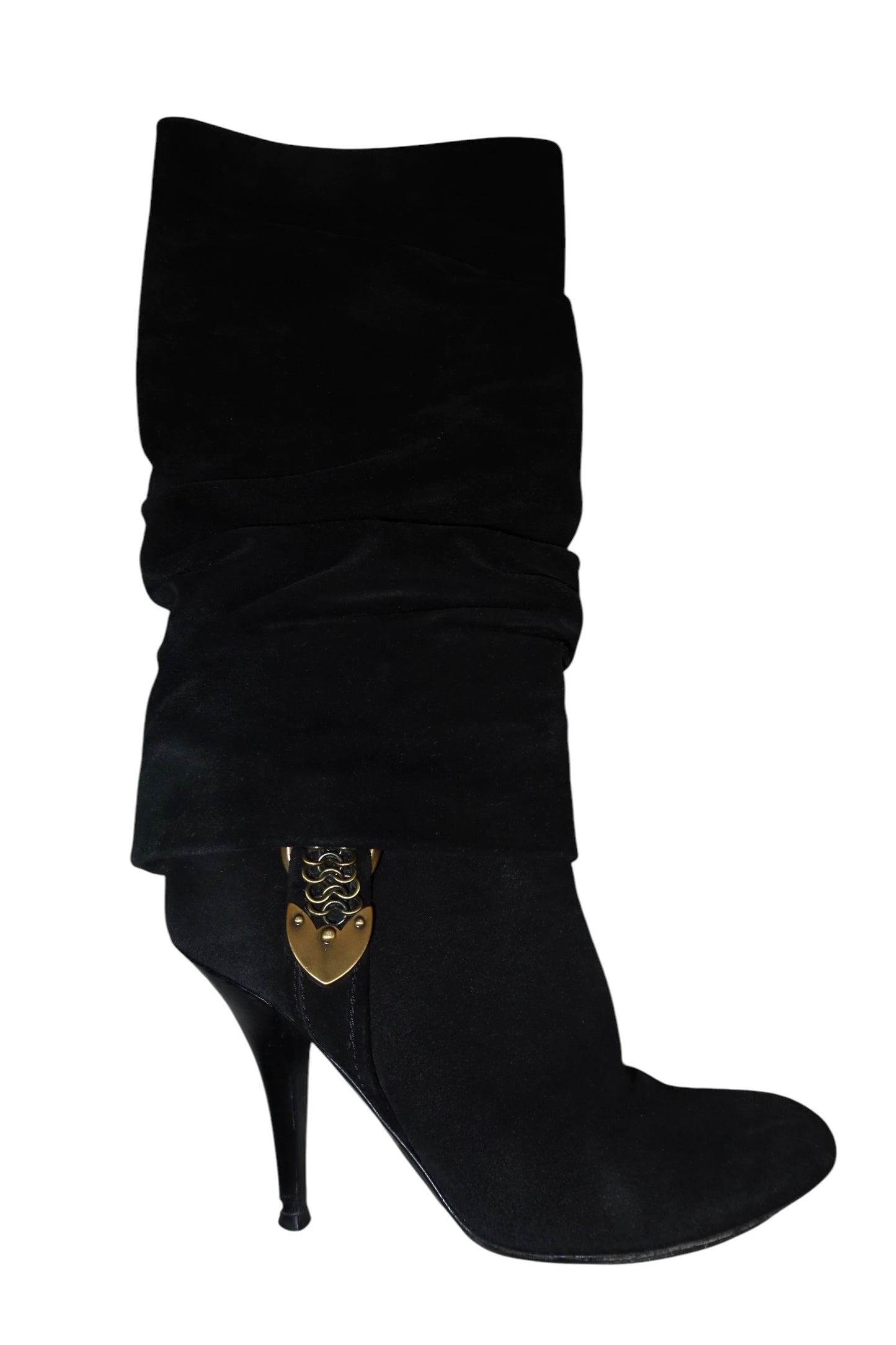 Dior slouch suede leather knee high boots with chain link accent (38)