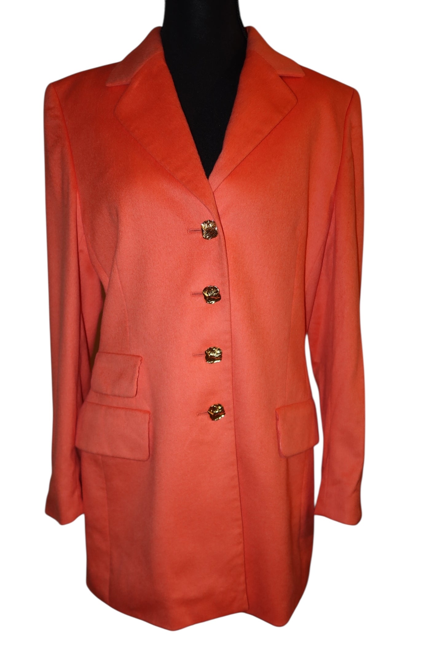 Escada orange coral blazer with gold buttons