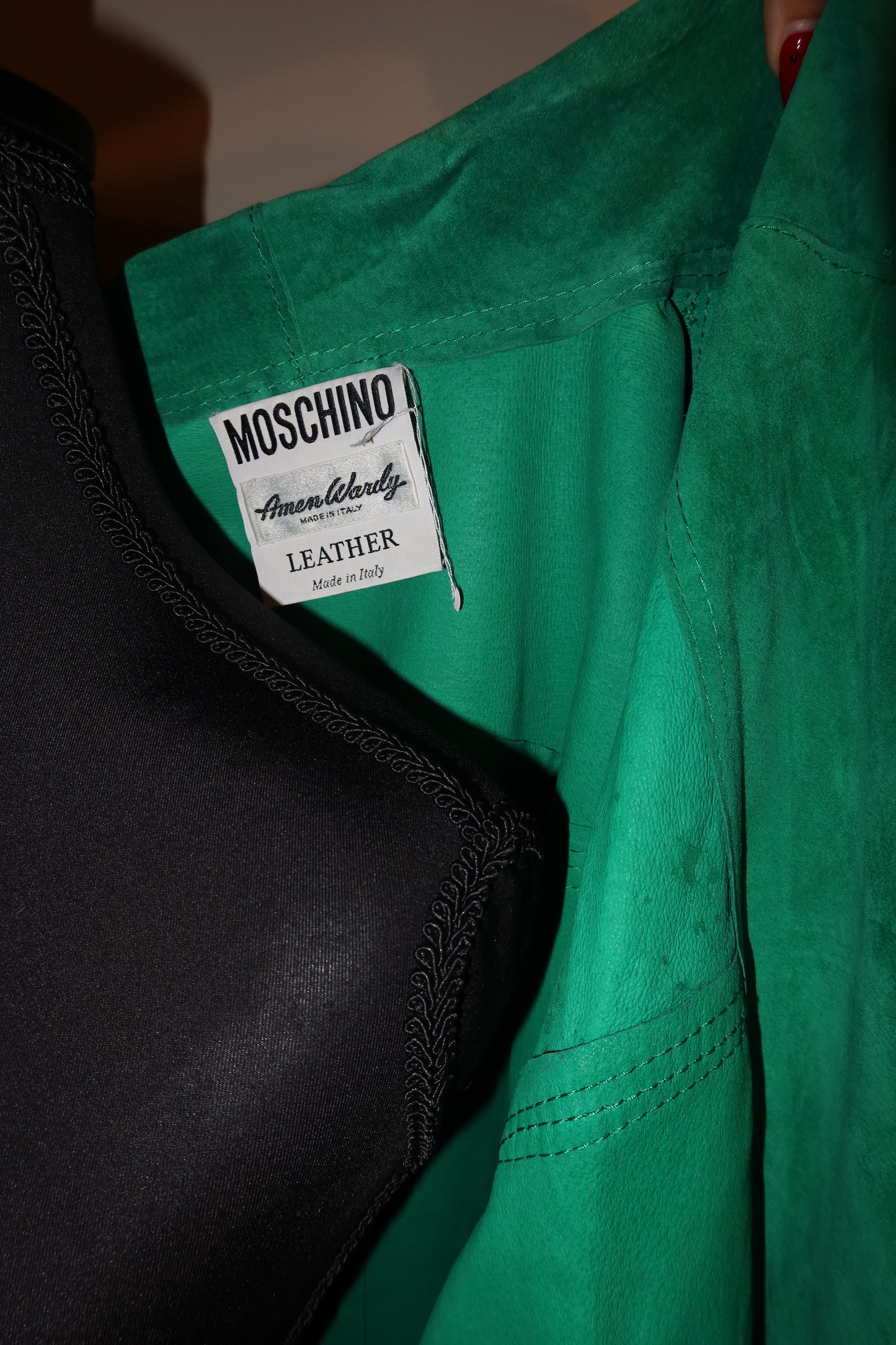 Moschino green leather/suede jacket with fringes