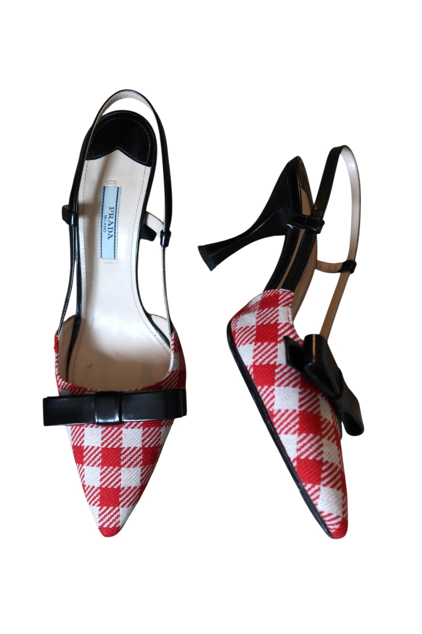 Prada red and white gingham heels with bow detail (37)