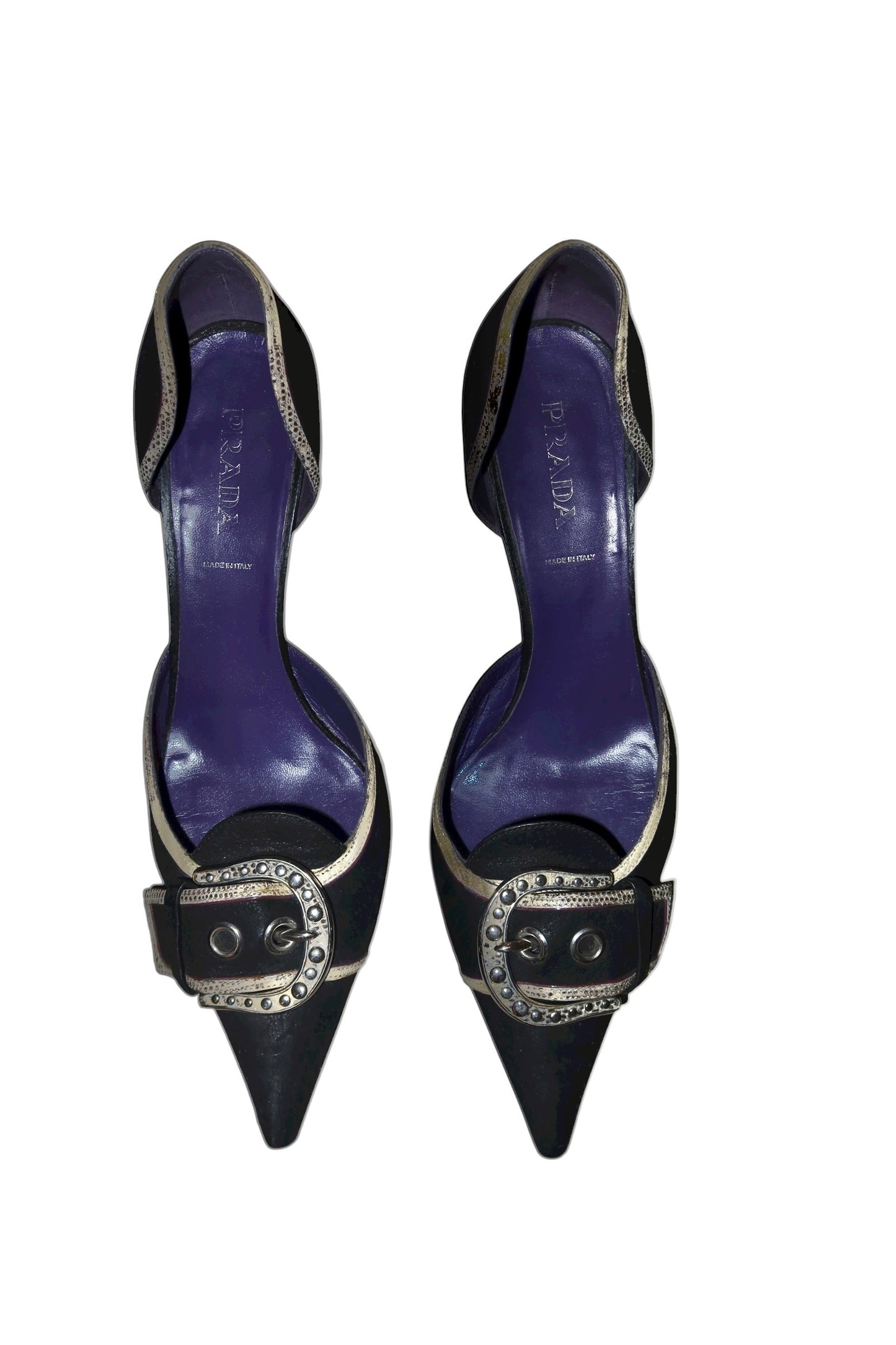 Prada black d’orsay heels with silver buckle (39.5)