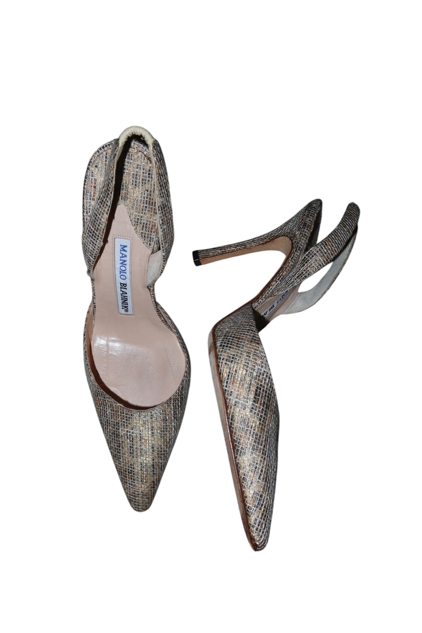 Manolo Blahnik beige linen slingback heels (35.5)