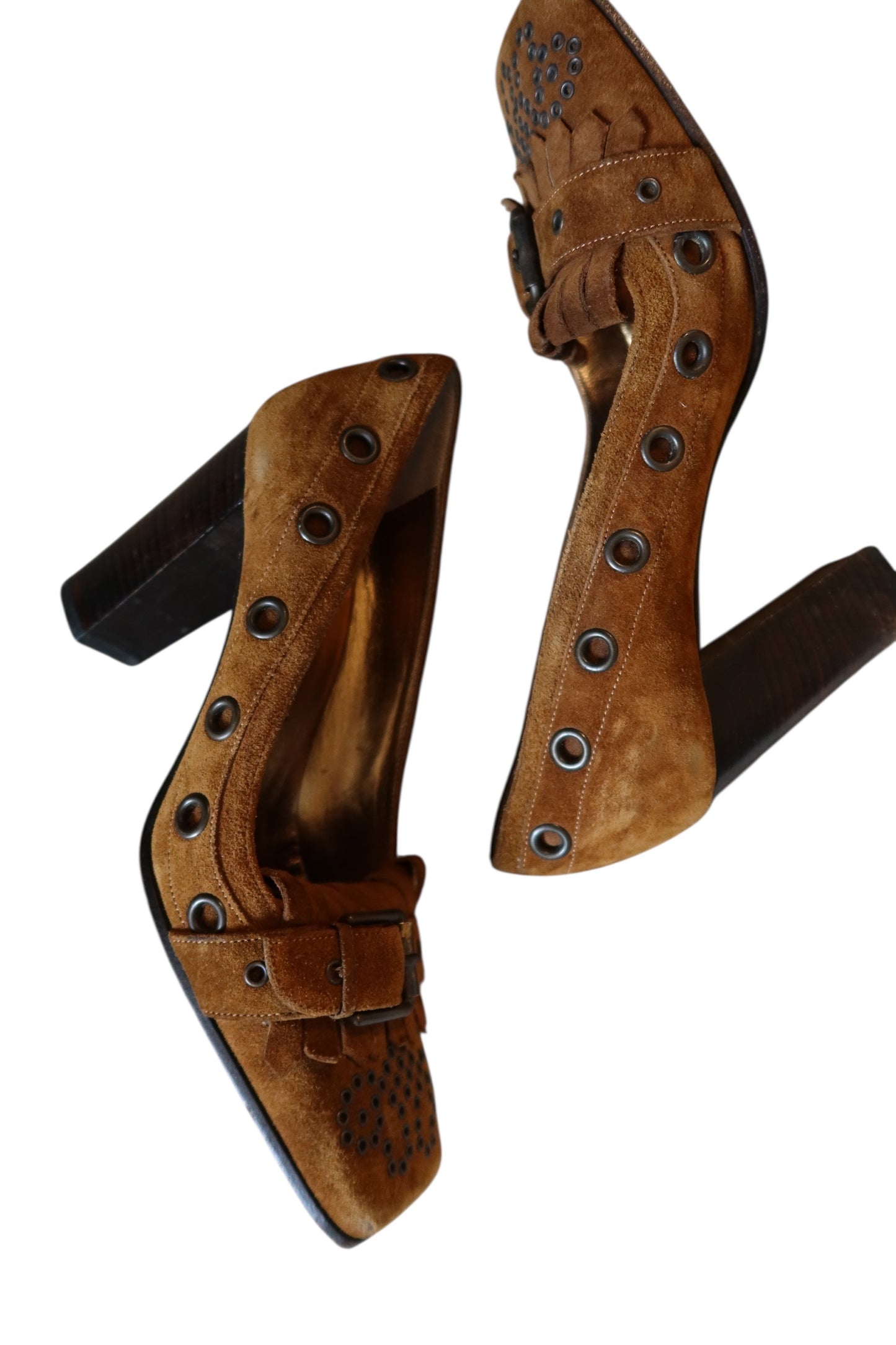 Dolce & Gabbana brown suede square toe heels with grommets (36)
