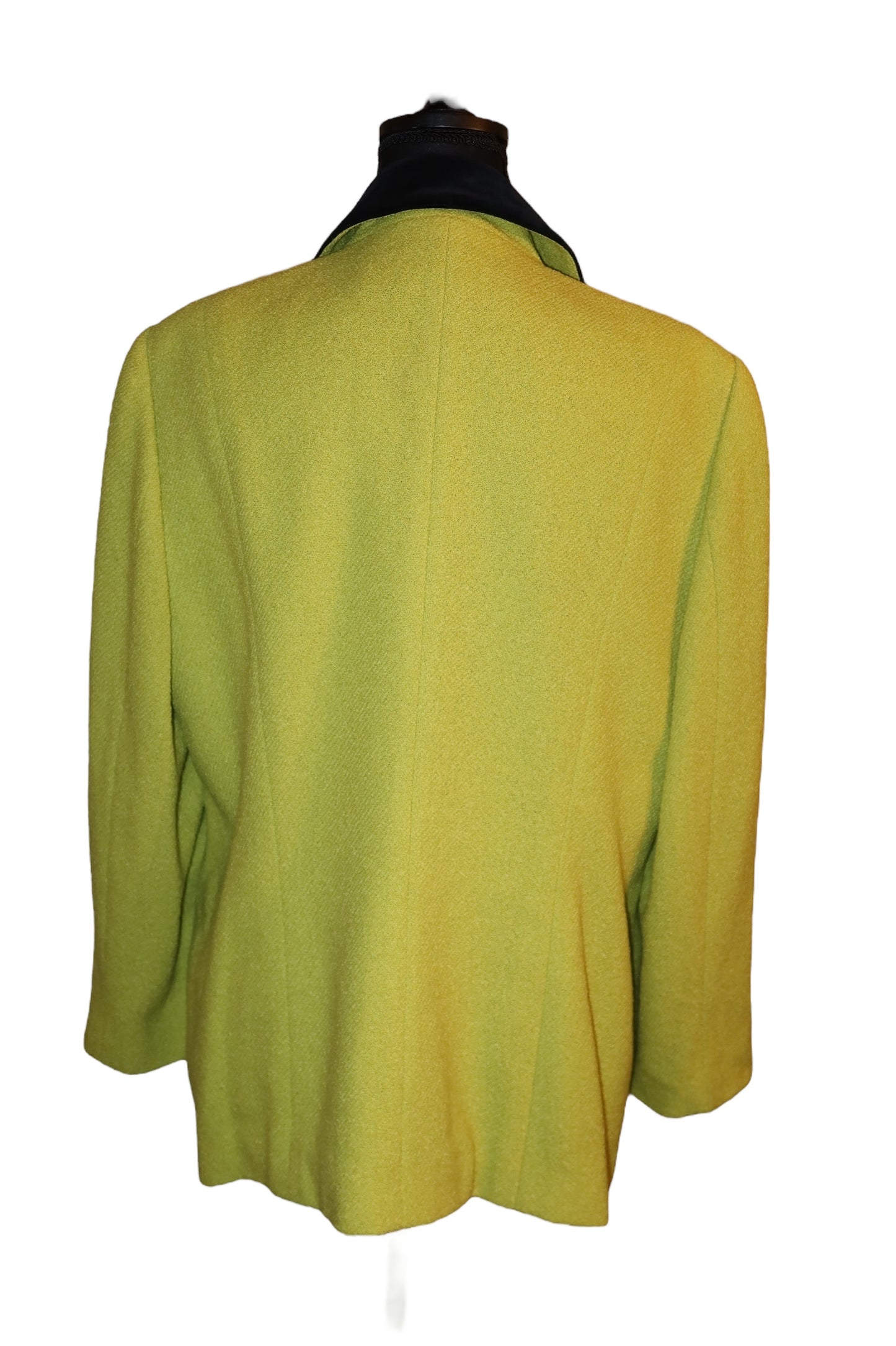 Escada lime green blazer with black velvet details