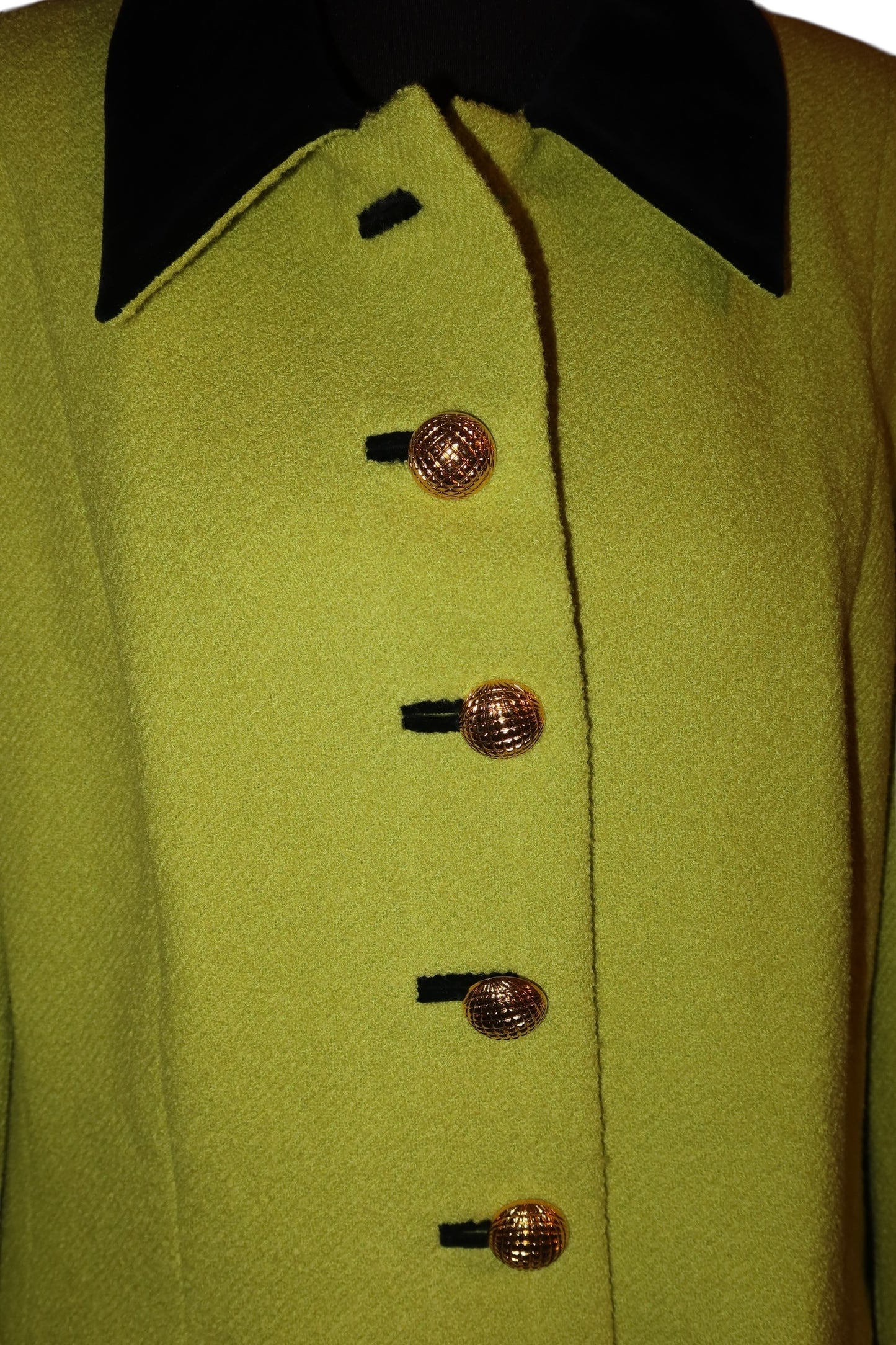 Escada lime green blazer with black velvet details