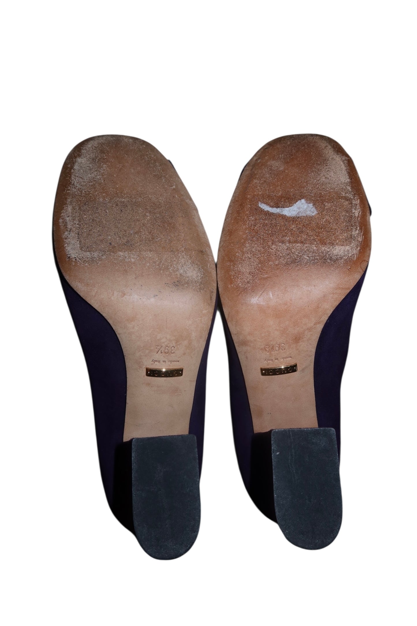 Gucci purple suede heels with gold square buckle (39.5)