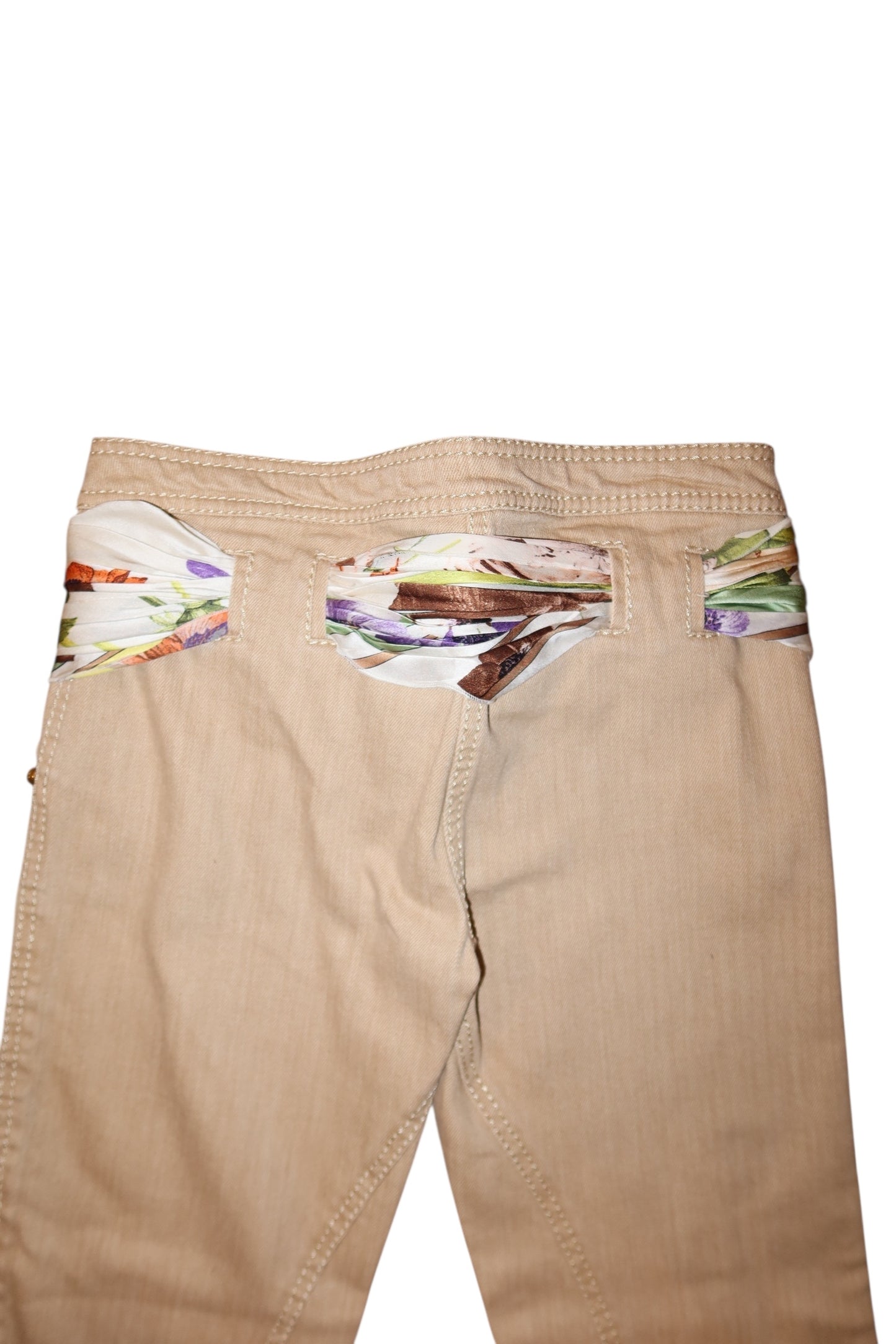 Roberto Cavalli khaki capri pants with scarf detail