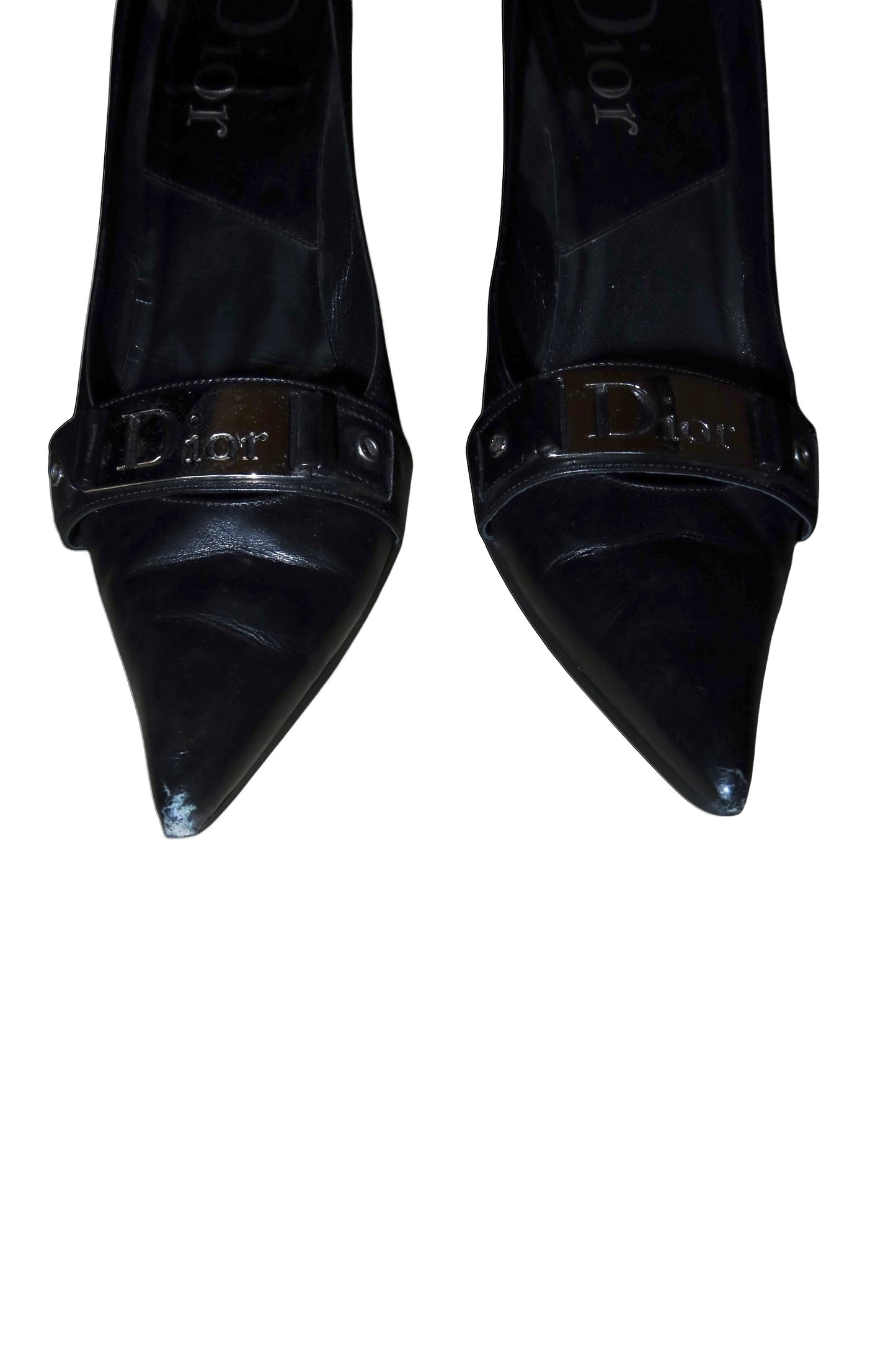Dior black heels with “Dior” logo silver buckle (38)