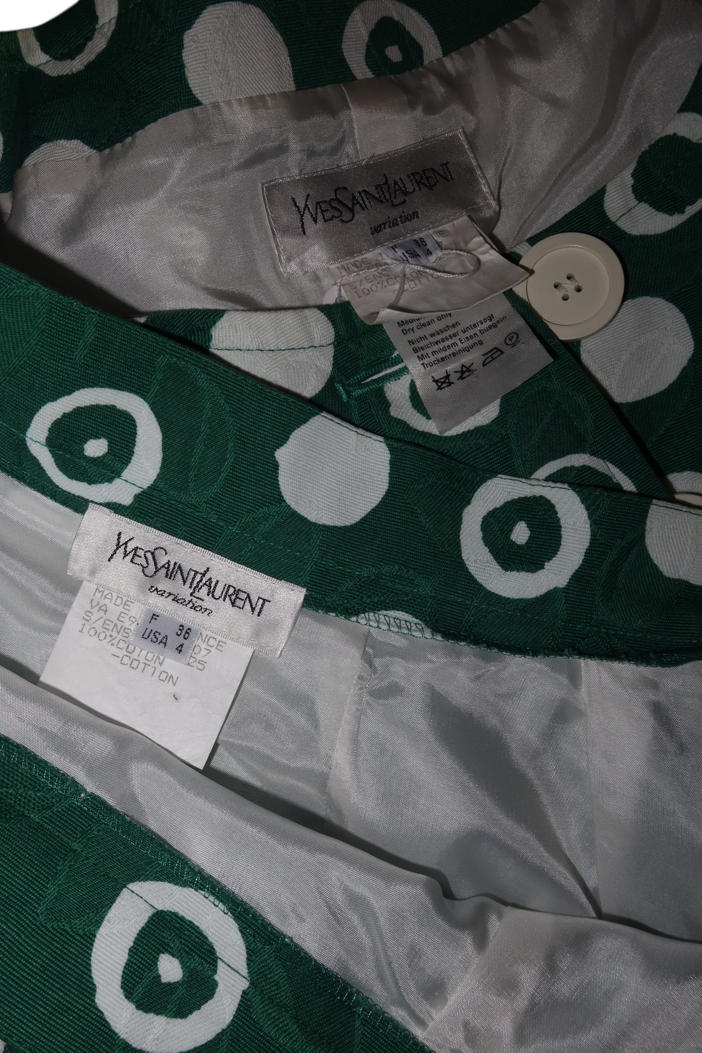 Yves Saint Laurent green and white polkadot set