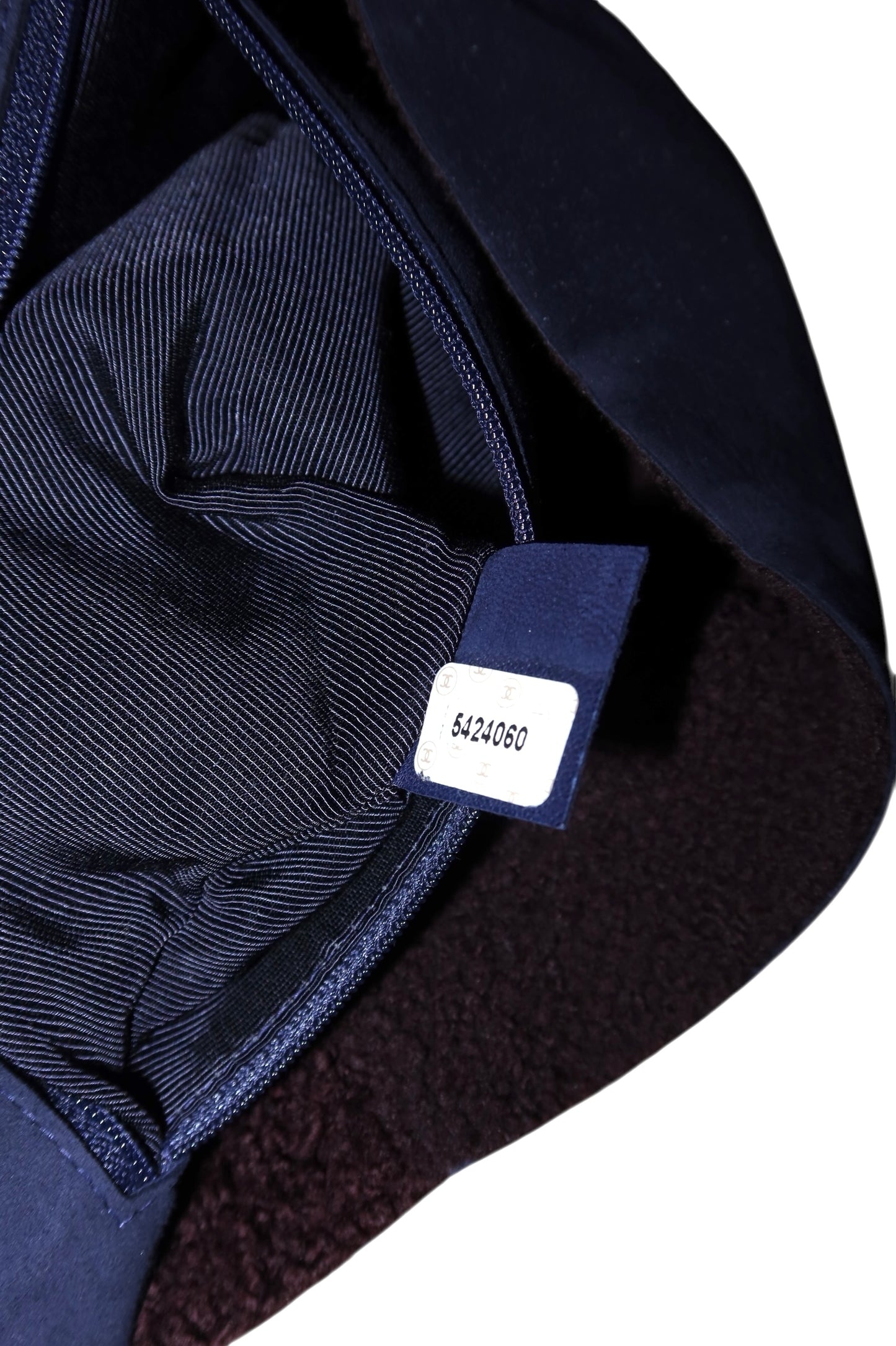 Chanel navy blue suede and shearling pouch