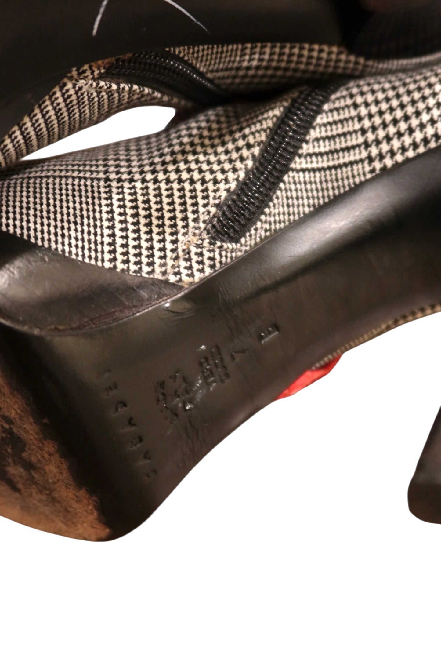 Casadei gray plaid boots with red snakeskin details (7)