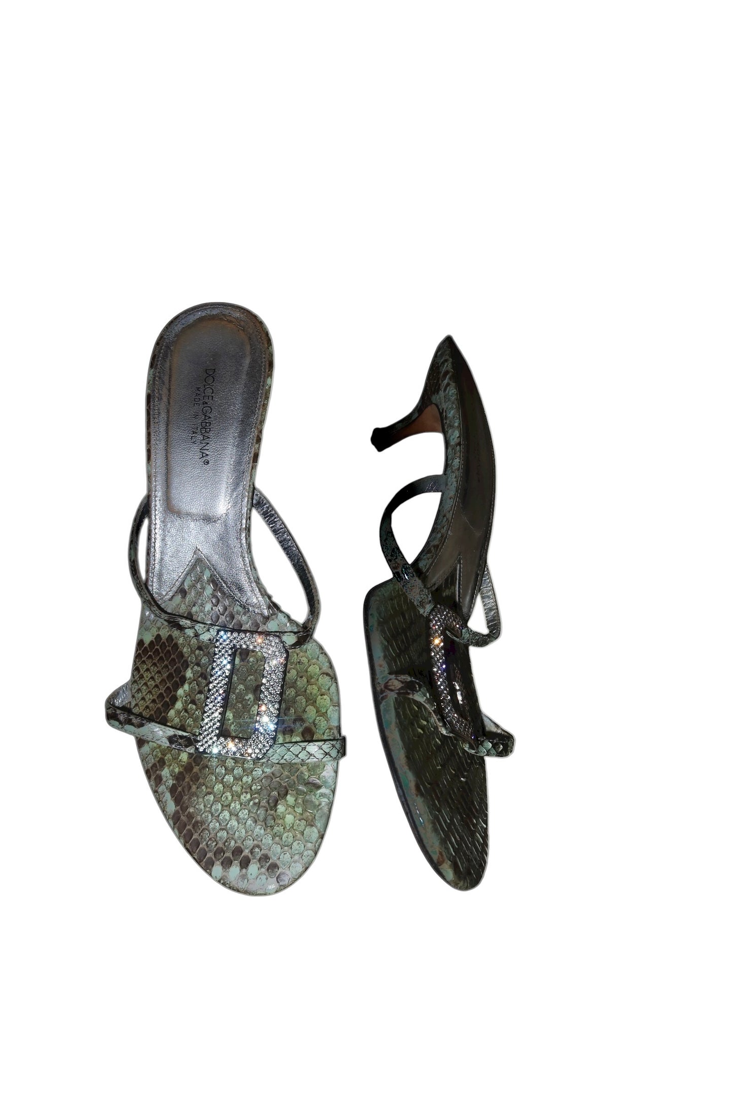 Dolce & Gabbana blue/green snakeskin heels with DG rhinestones logo (39)