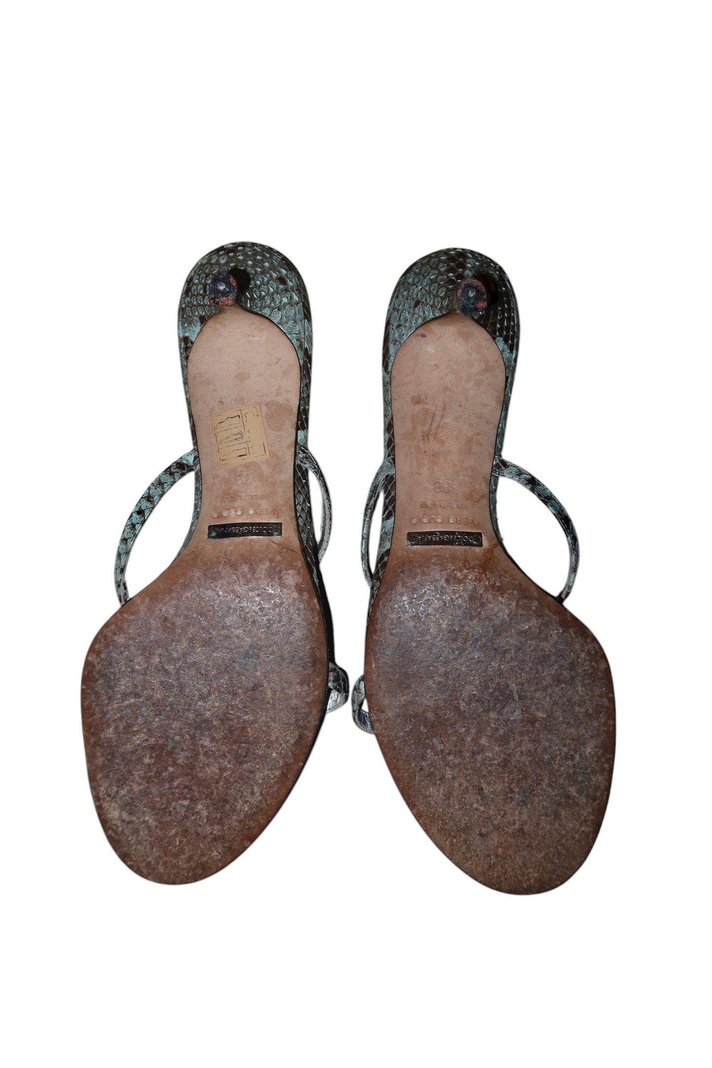 Dolce & Gabbana blue/green snakeskin heels with DG rhinestones logo (39)
