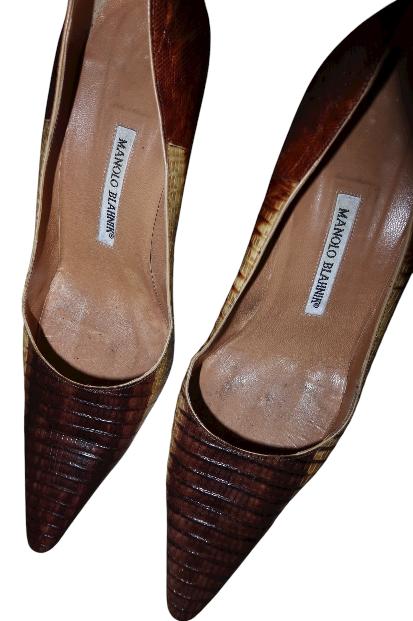 Manolo Blahnik gradient beige/ brown lizard heels (40)