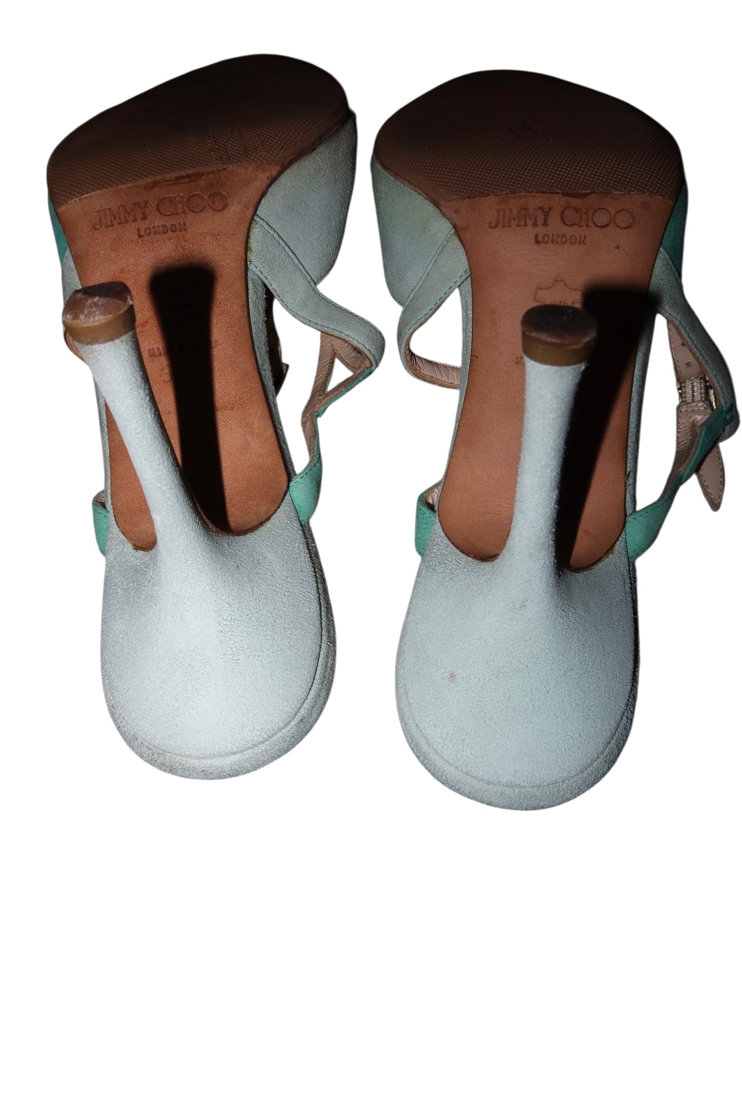 Jimmy Choo multi blue suede patchwork slingback heels (38.5)