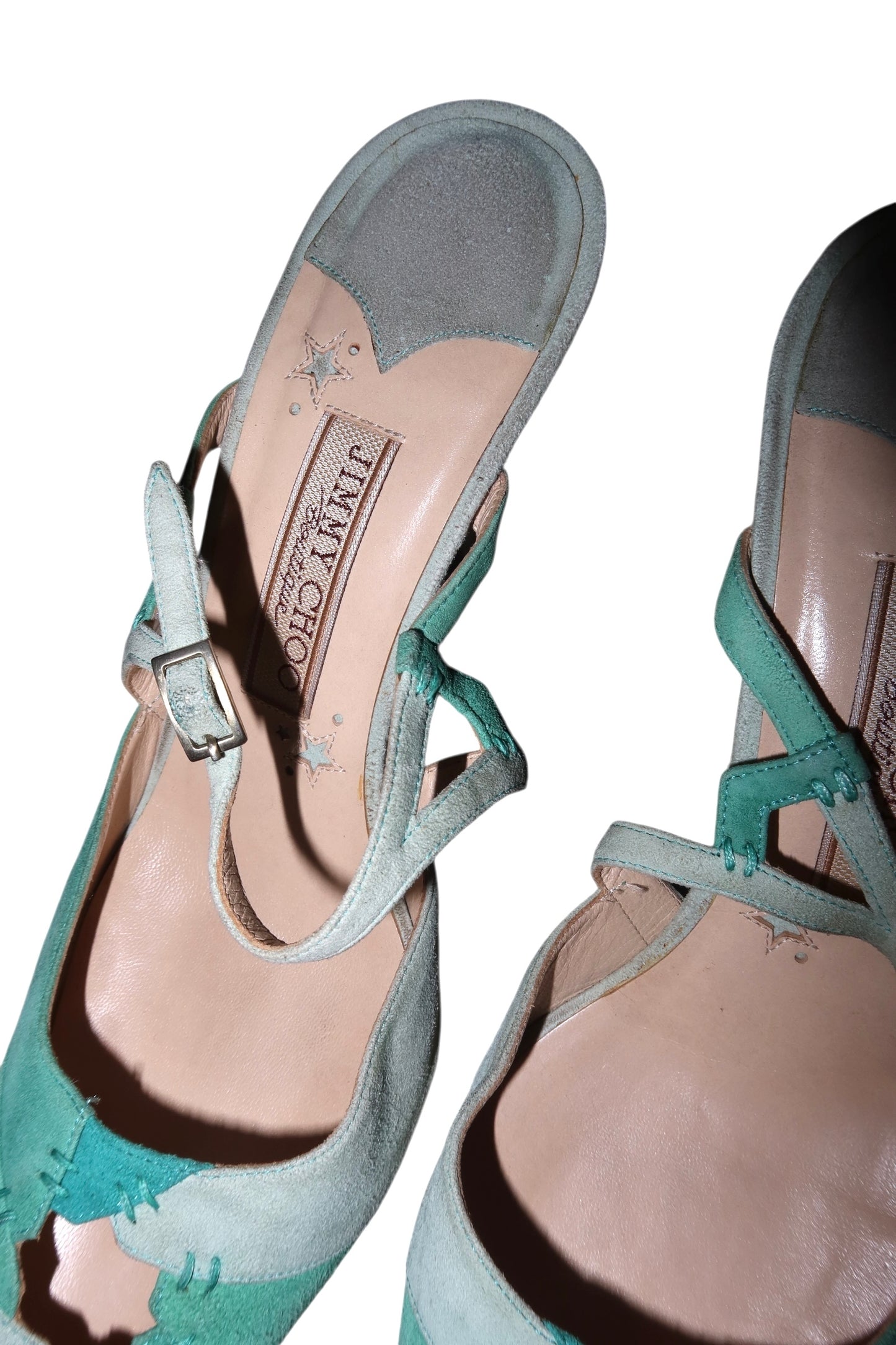 Jimmy Choo multi blue suede patchwork slingback heels (38.5)