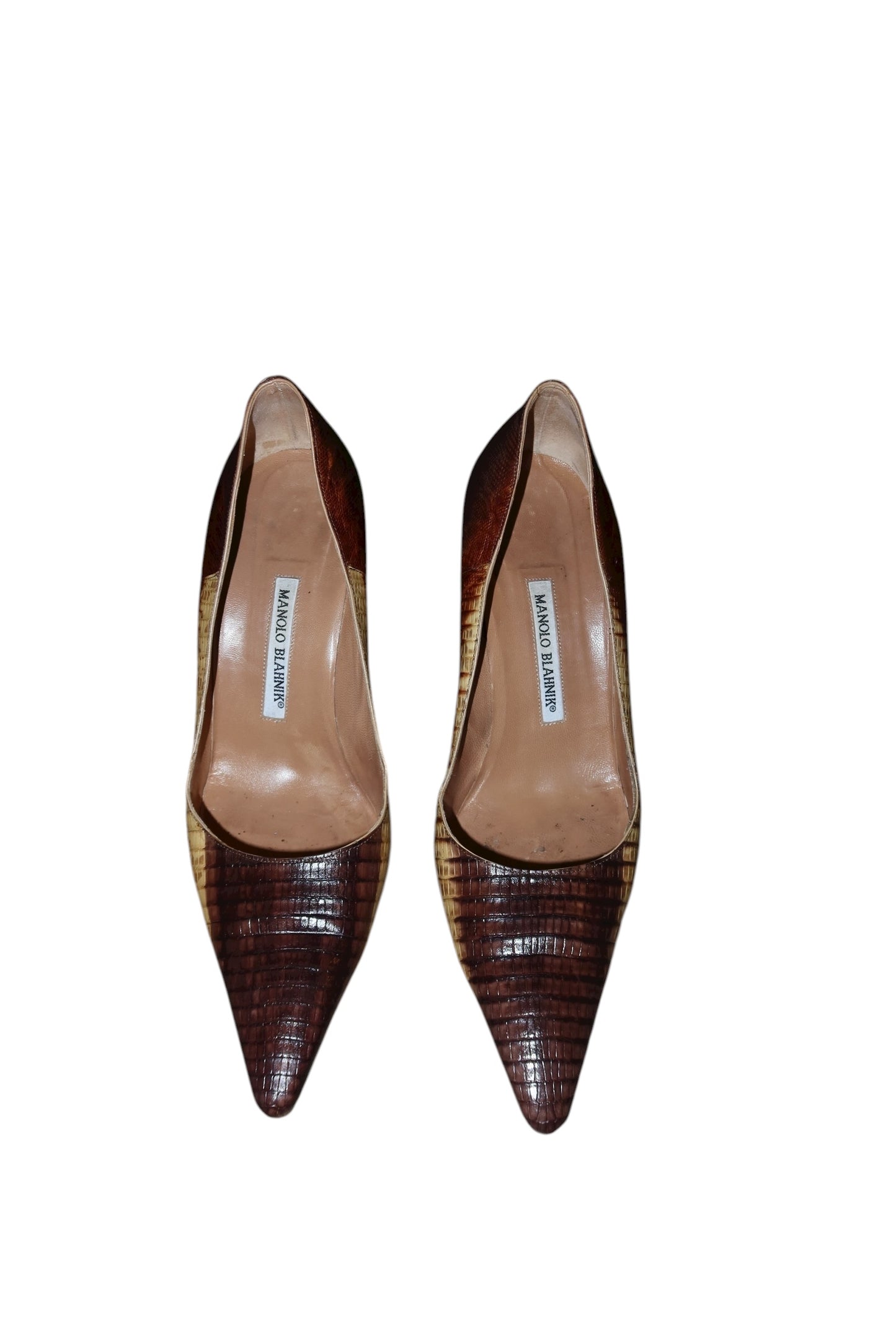 Manolo Blahnik gradient beige/ brown lizard heels (40)
