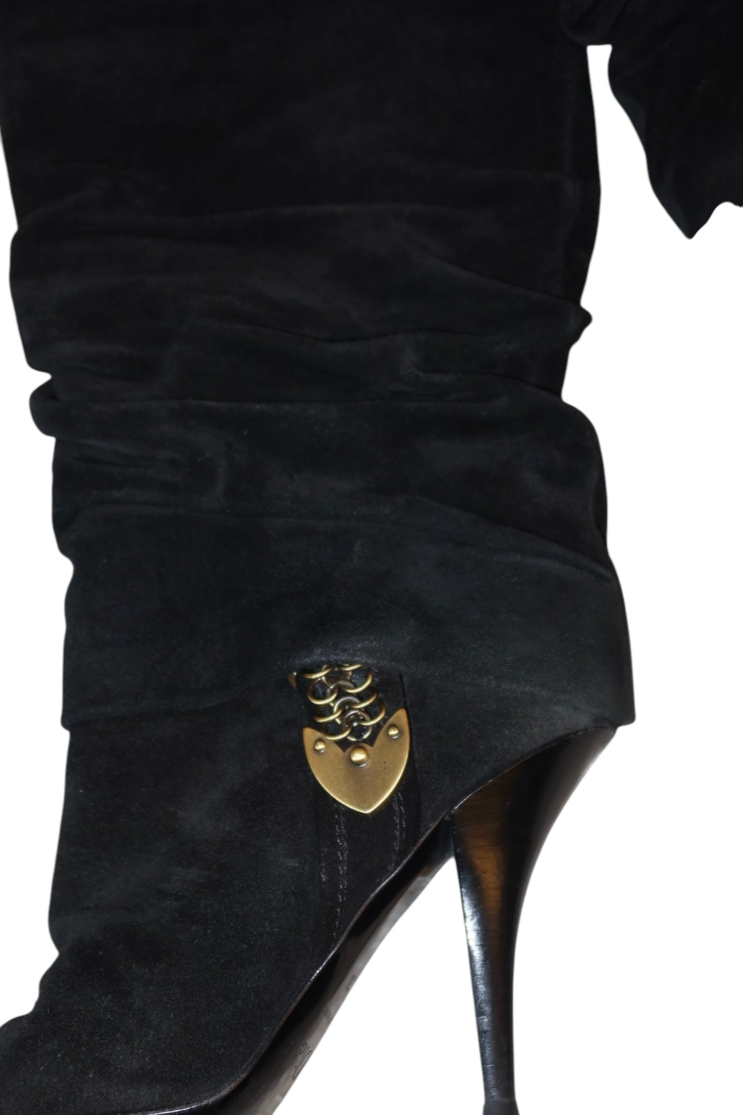 Dior slouch suede leather knee high boots with chain link accent (38)