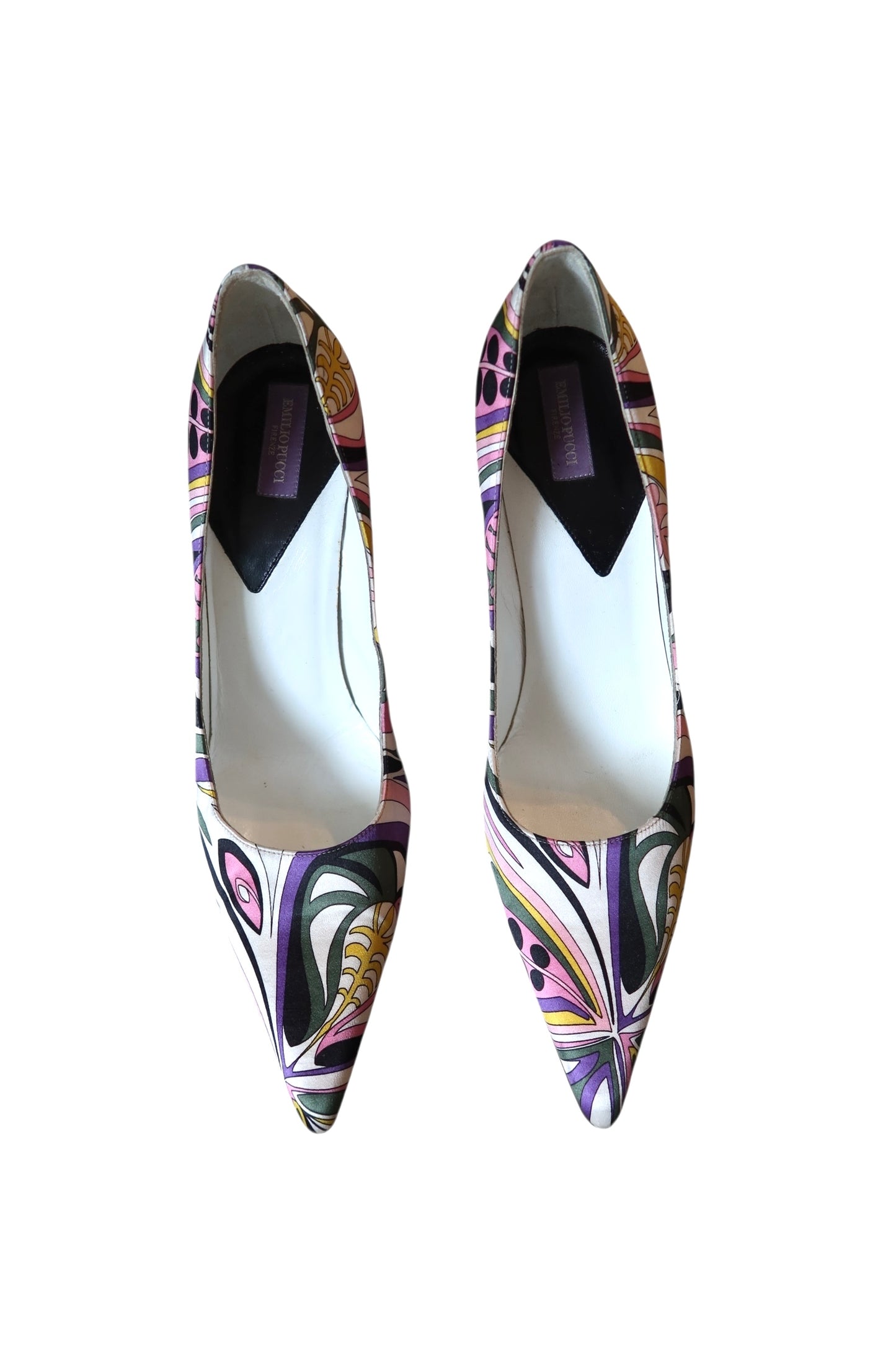 Emilio Pucci satin multi color print heels (38)