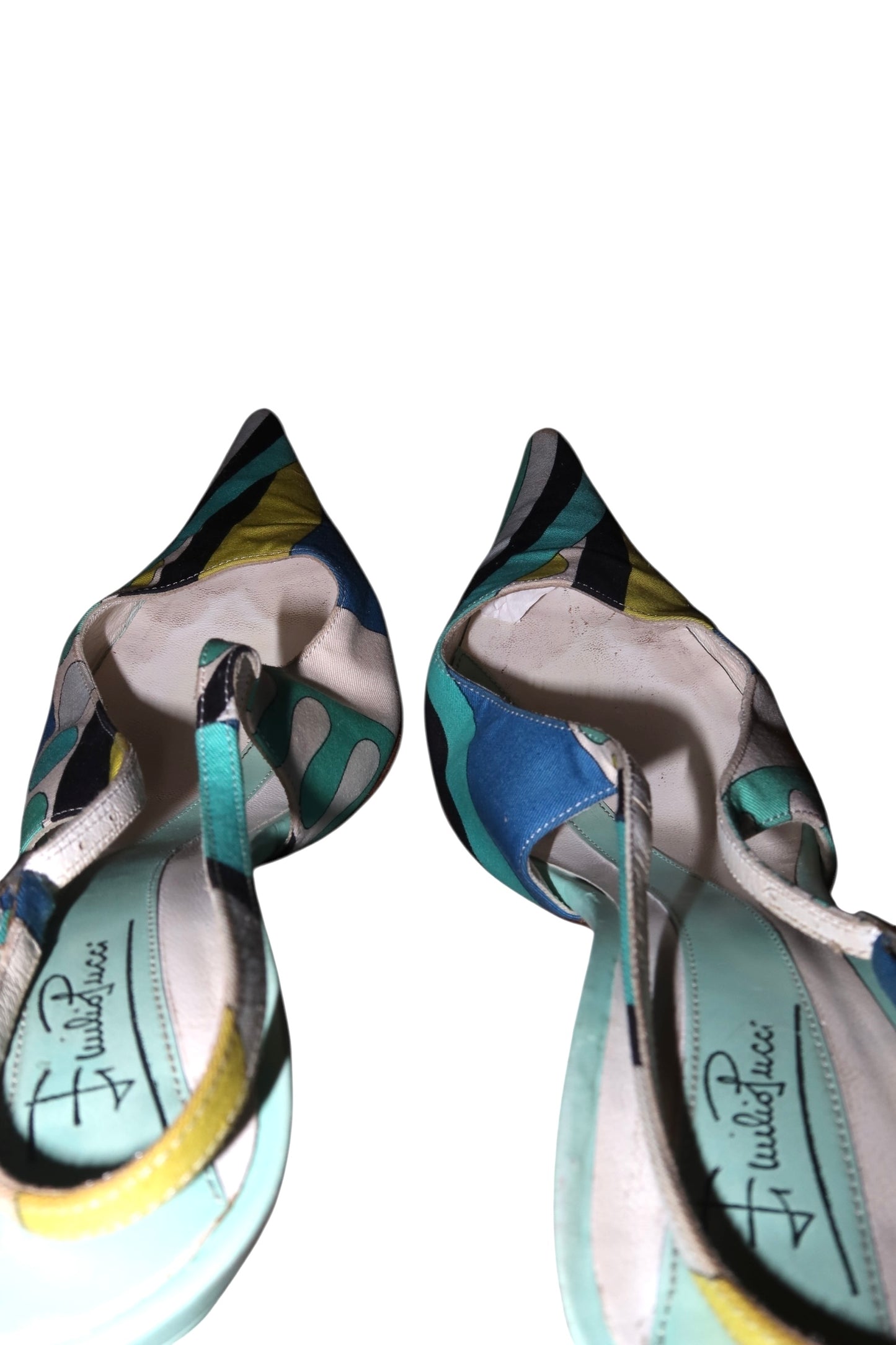 Emilio Pucci blue/multicolor print slingback heels (36.5)