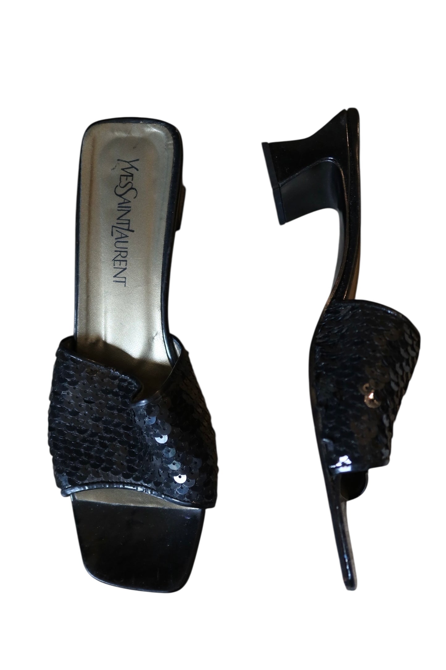 Yves Saint Laurent black sequin sandal heels (9)