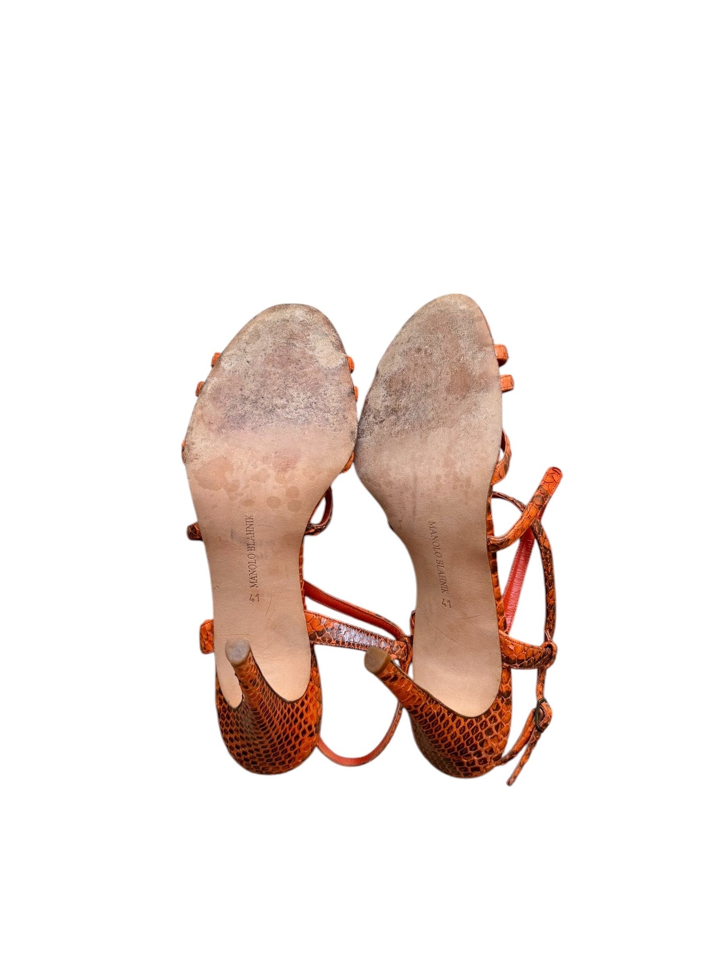 Manolo Blahnik orange snakeskin heels (41)