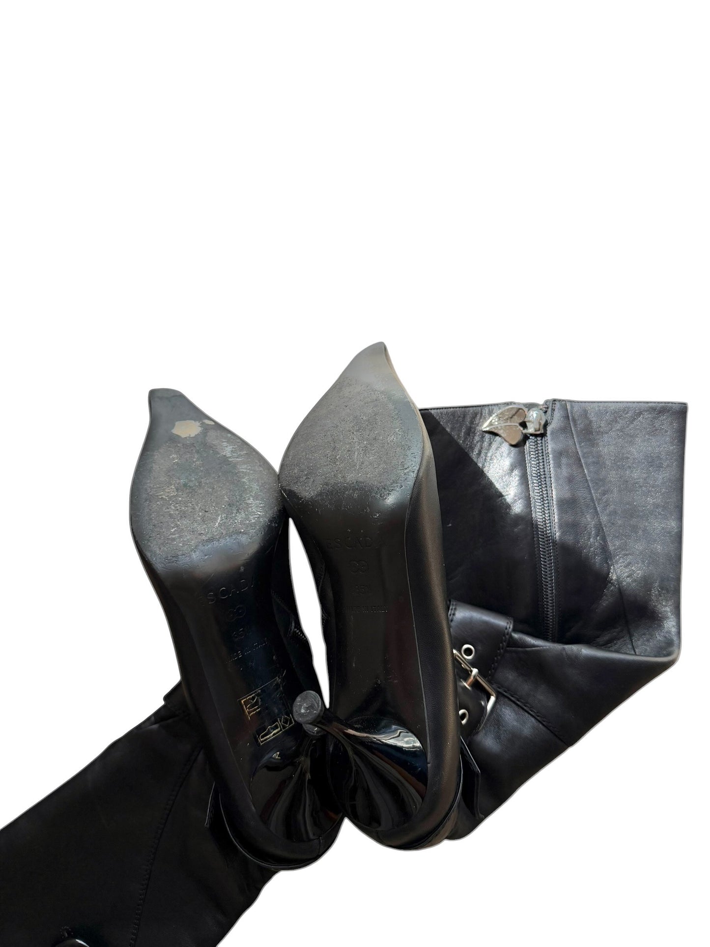 Escada black boots with button and silver buckle detail (35.5)