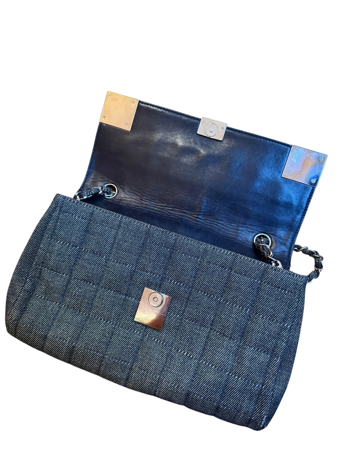 Chanel grey denim chocolate bar flap bag