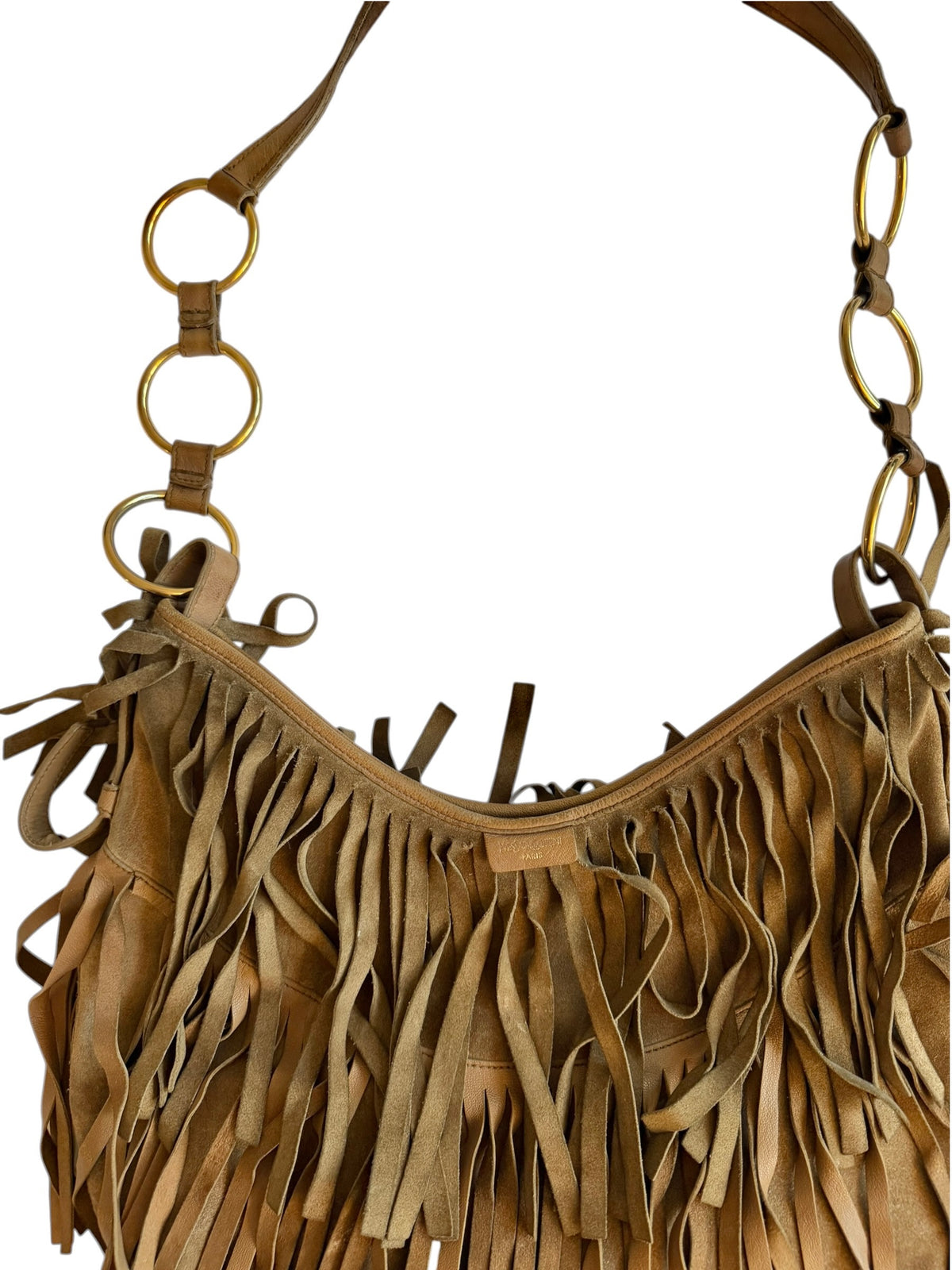Yves Saint Laurent beige suede La Boheme Fringe hobo bag