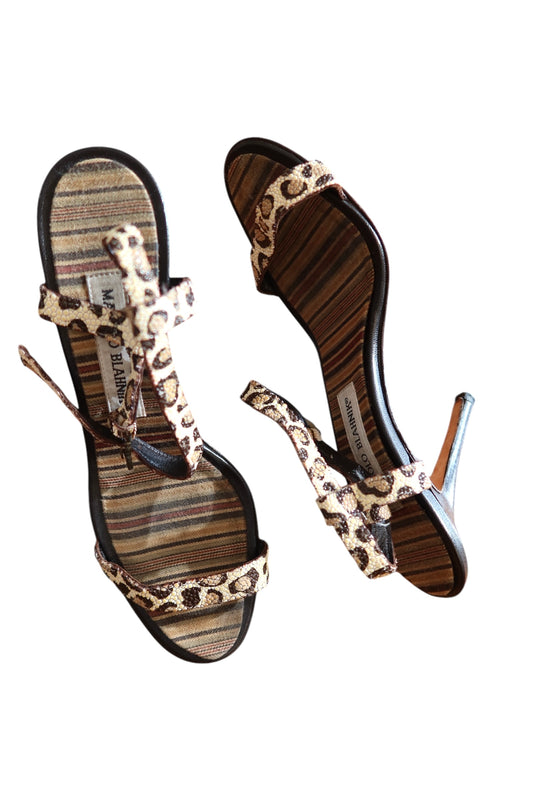 Manolo Blahnik leopard strap heels (35.5)