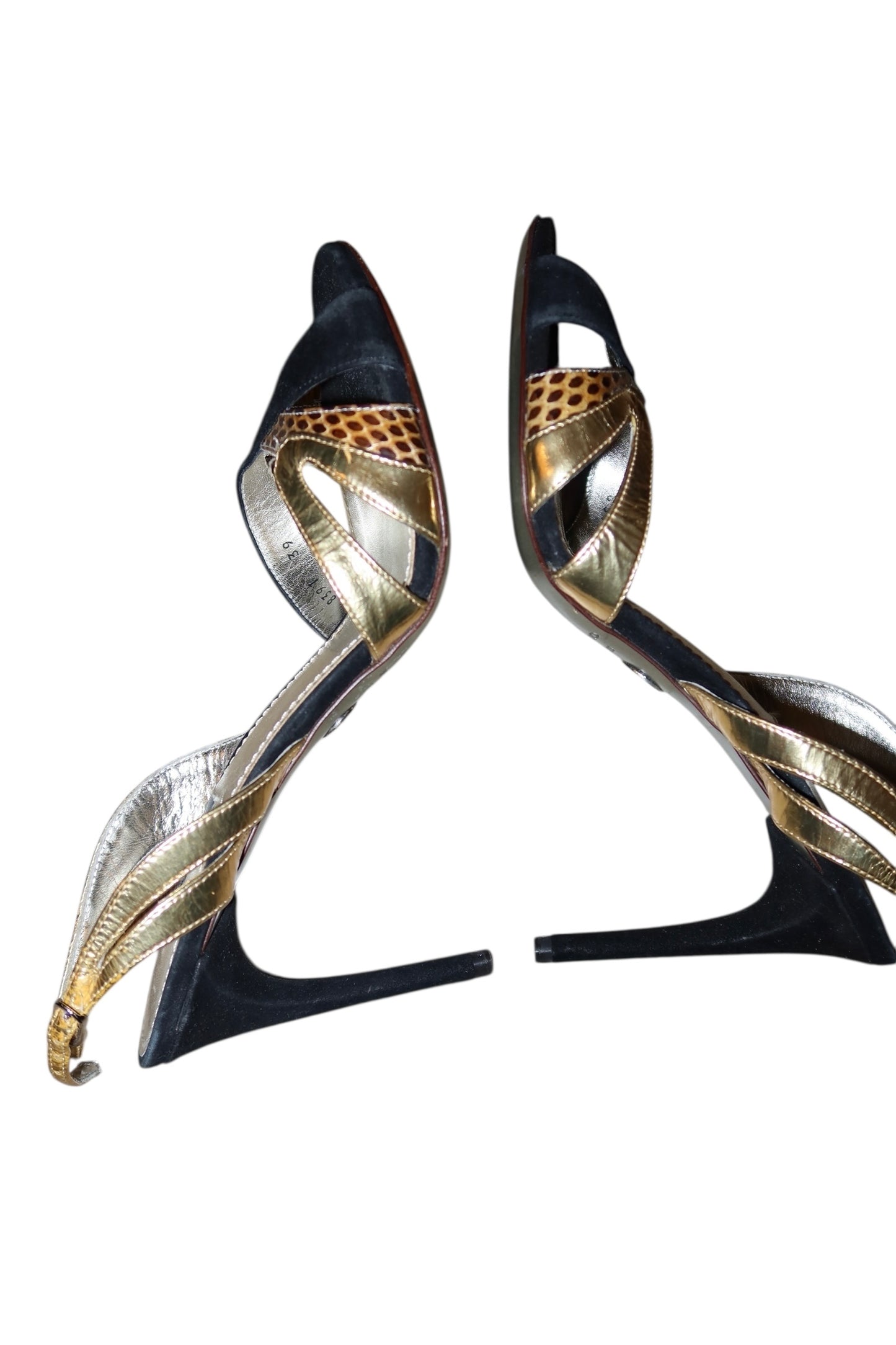 Dolce & Gabbana black suede, gold leather and snakeskin heels (39)