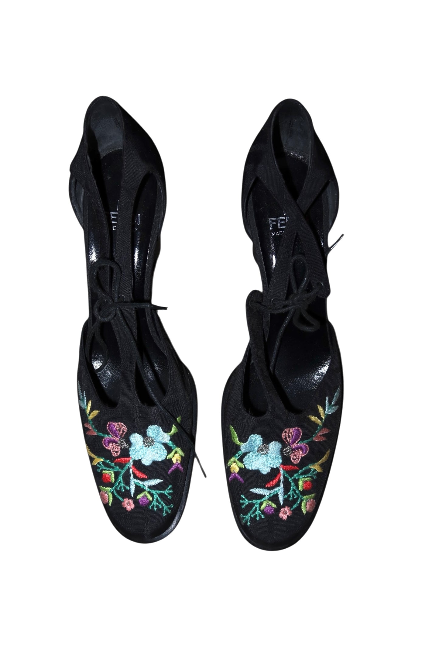 Fendi black monogram canvas heels with floral embroidery (40)