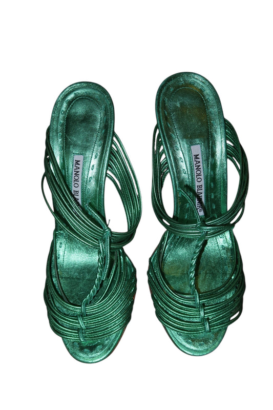Manolo Blahnik metallic green heels