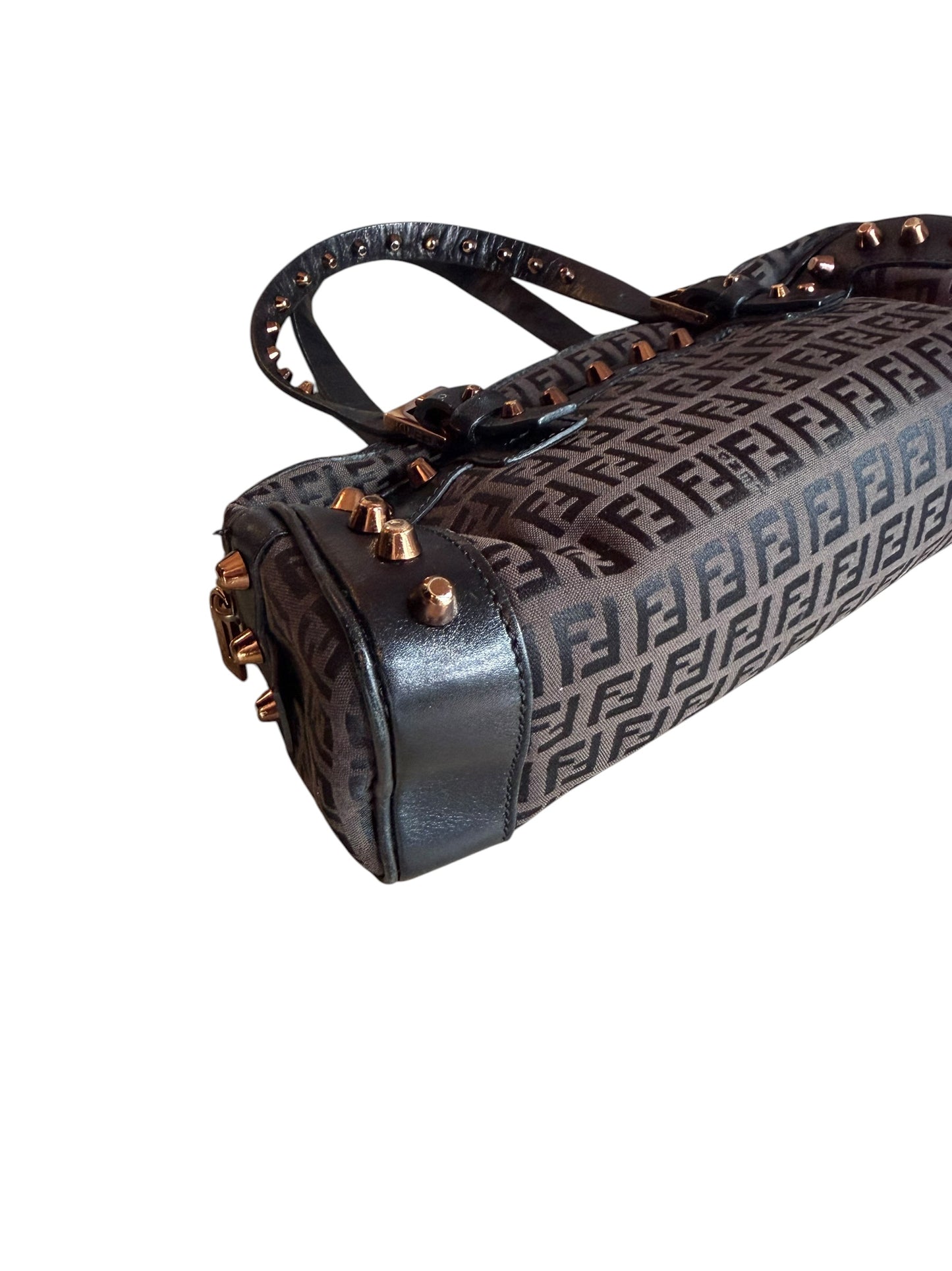 Fendi monogram barrel bag with gold studs