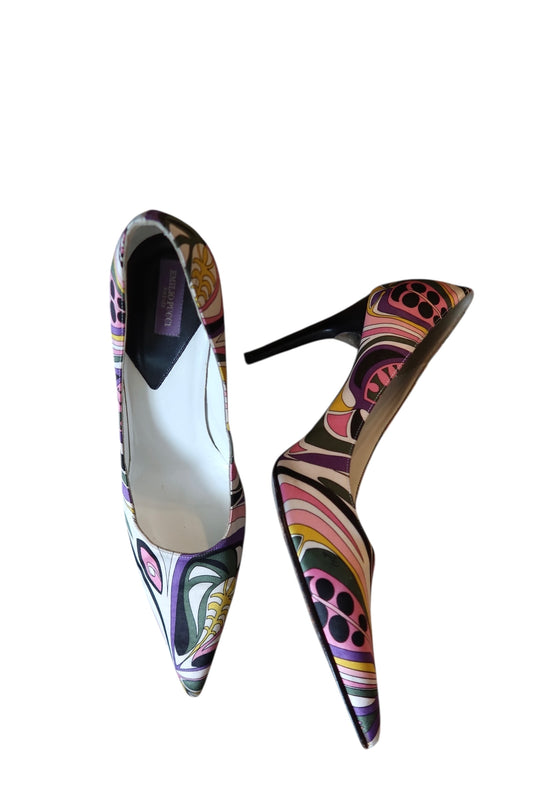Emilio Pucci satin multi color print heels (38)