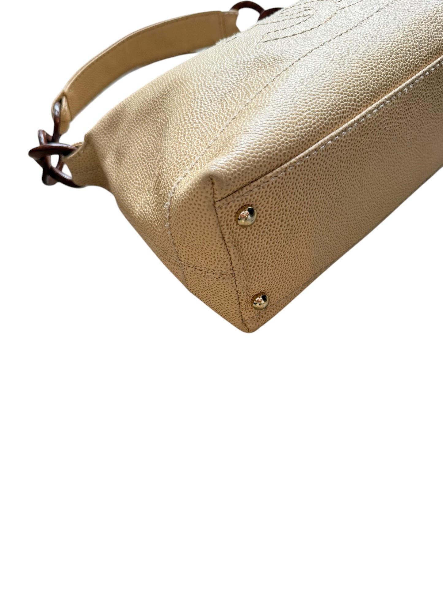 Chanel beige caviar leather bag with wood details