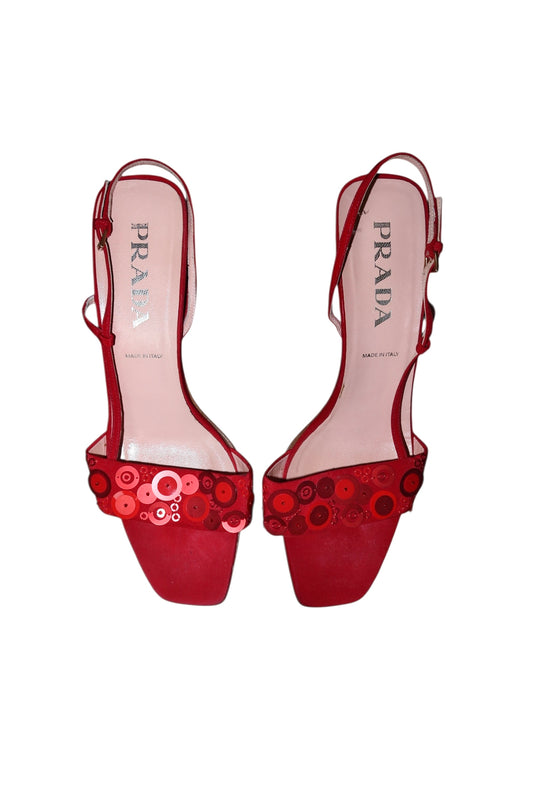 Prada red heels with sequin details (40)