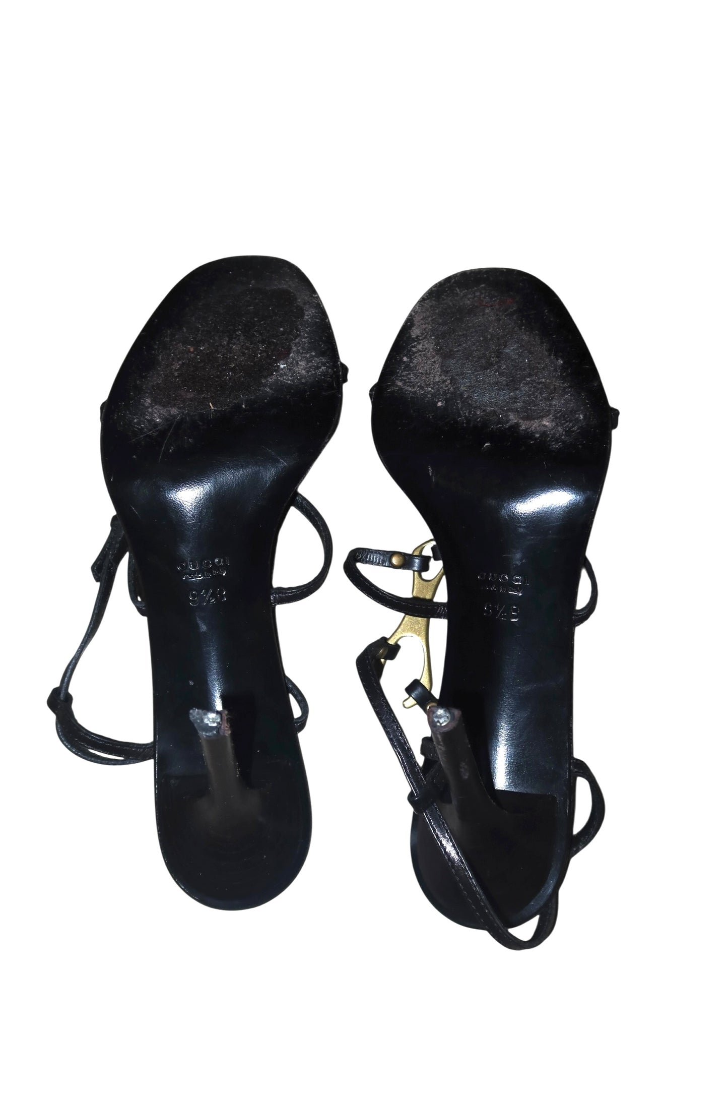 Gucci by Tom Ford black leather strappy heels with gold horsebit (9.5)