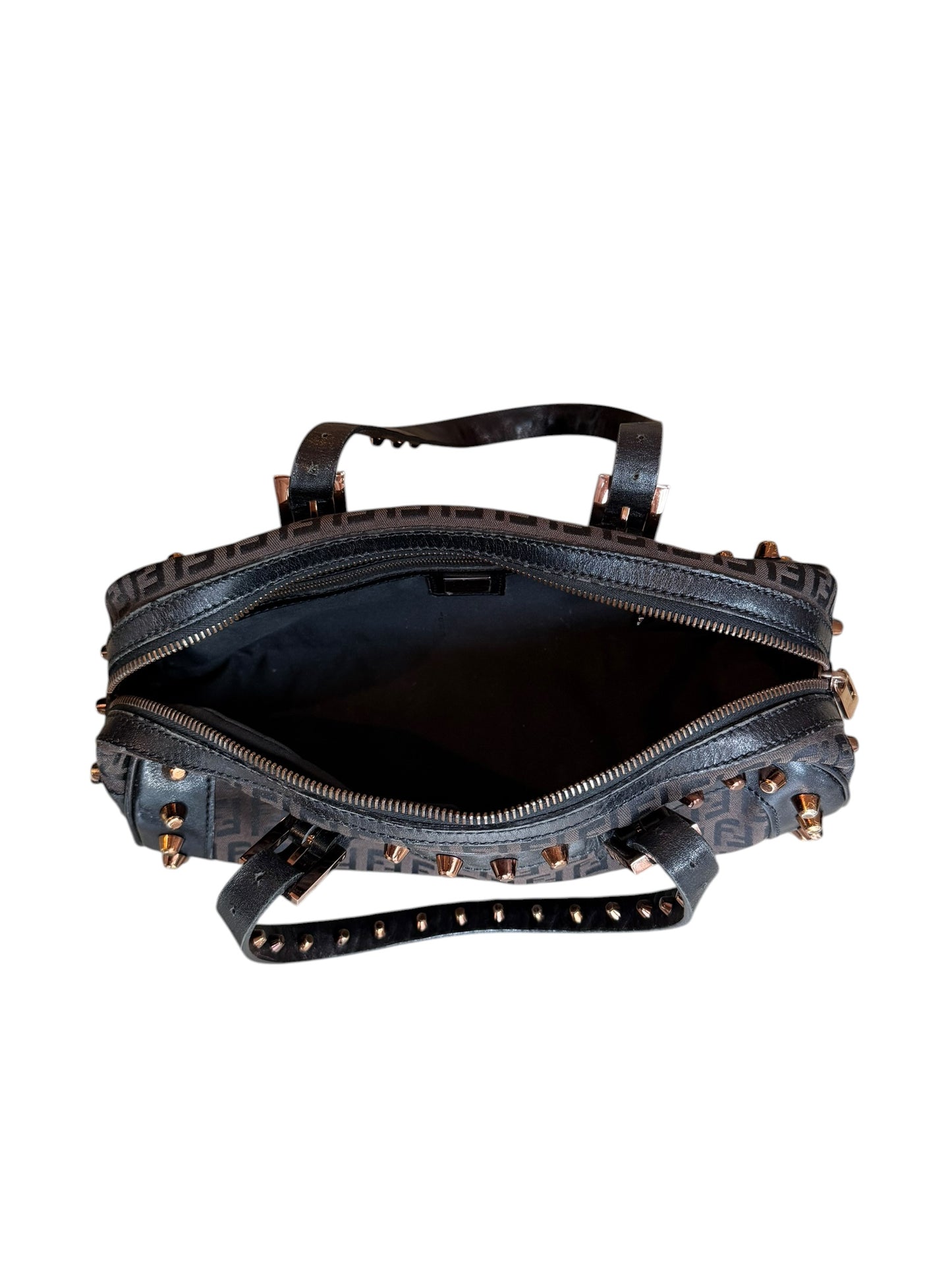 Fendi monogram barrel bag with gold studs