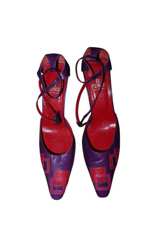 Fendi purple red and pink geometric heels