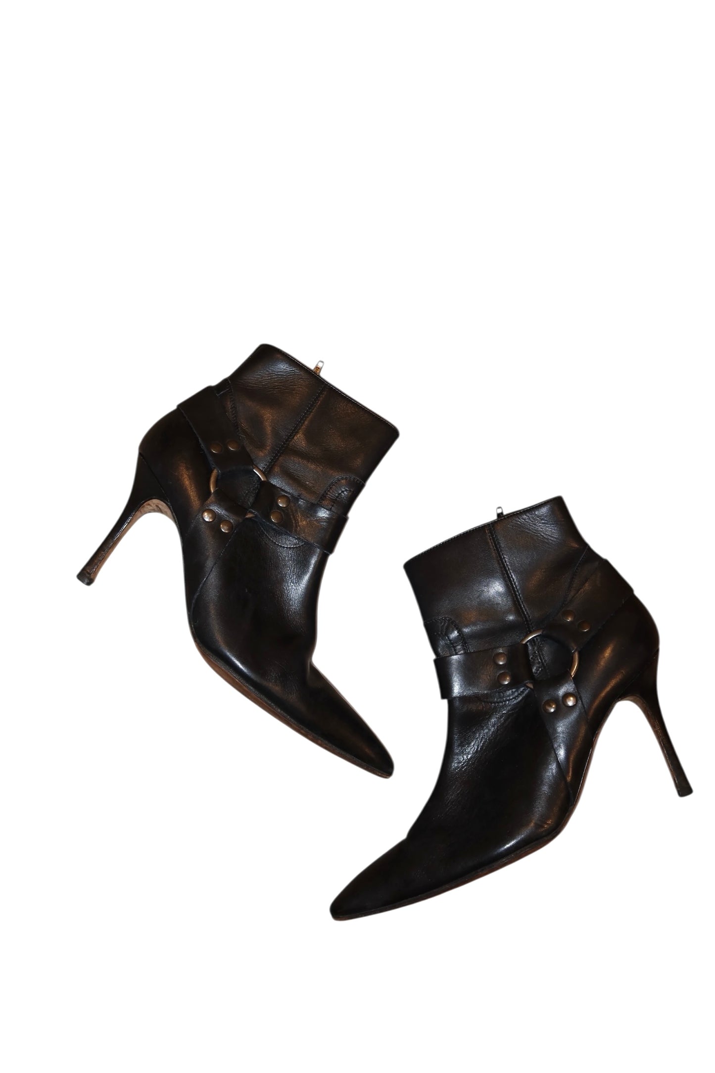 Manolo Blahnik black leather booties with silver circle details (39.5)