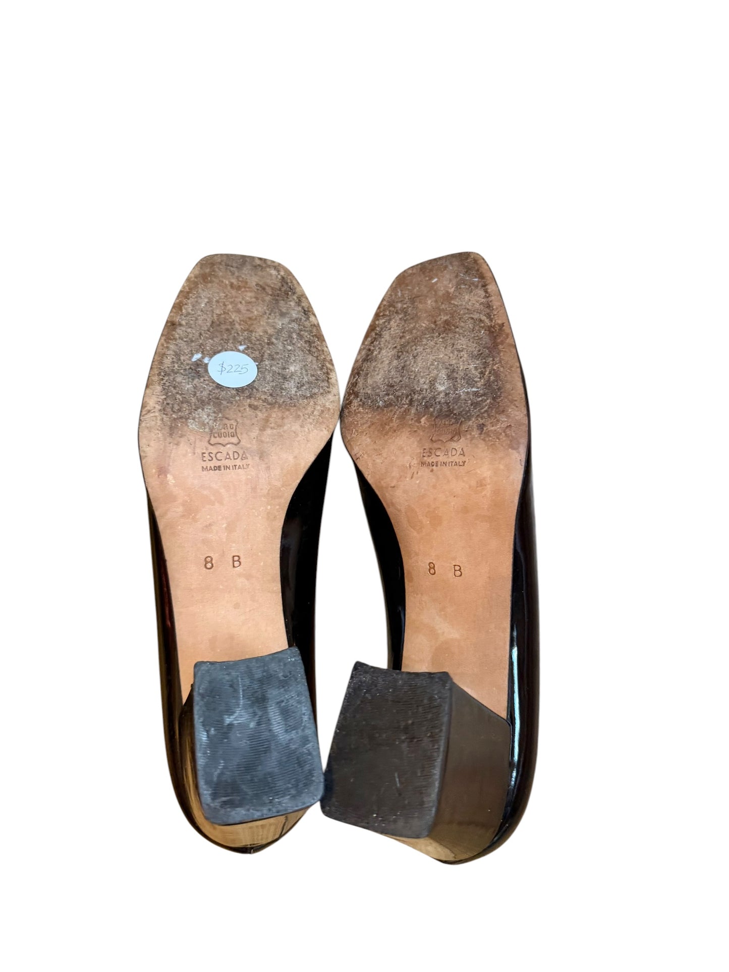 Escada black patent leather heels with white and pink trim detail (8B)