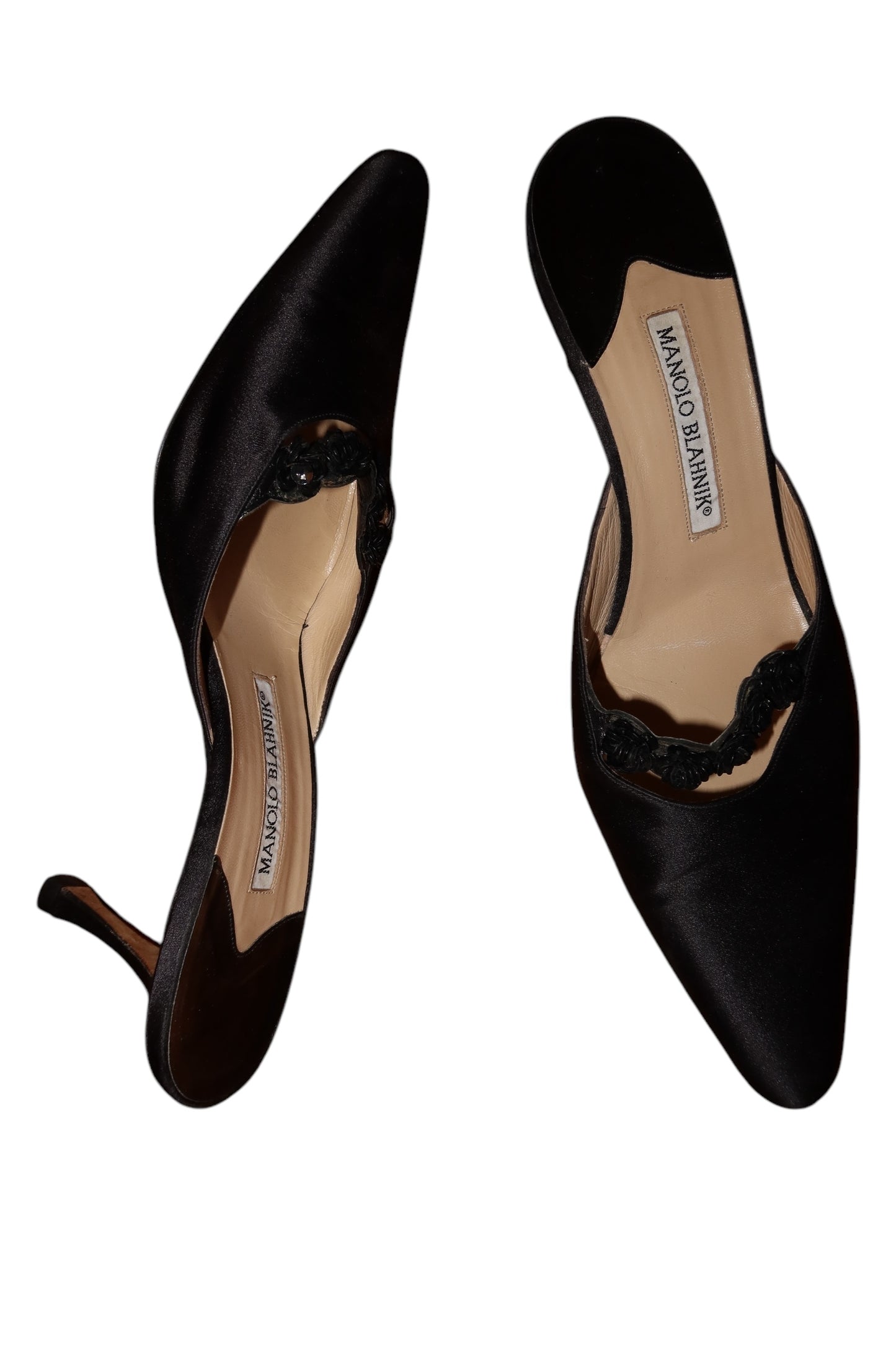 Manolo Blahnik black satin mules with flower details (39)