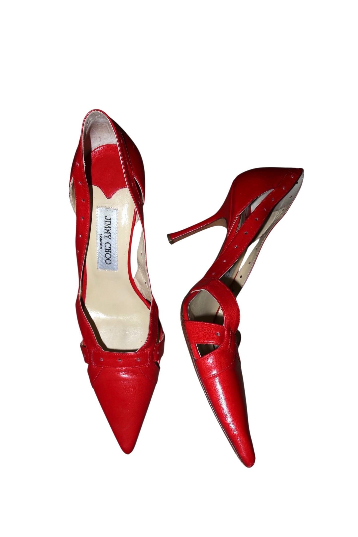Jimmy Choo red pointed toe pump heels with cutouts (39.5)