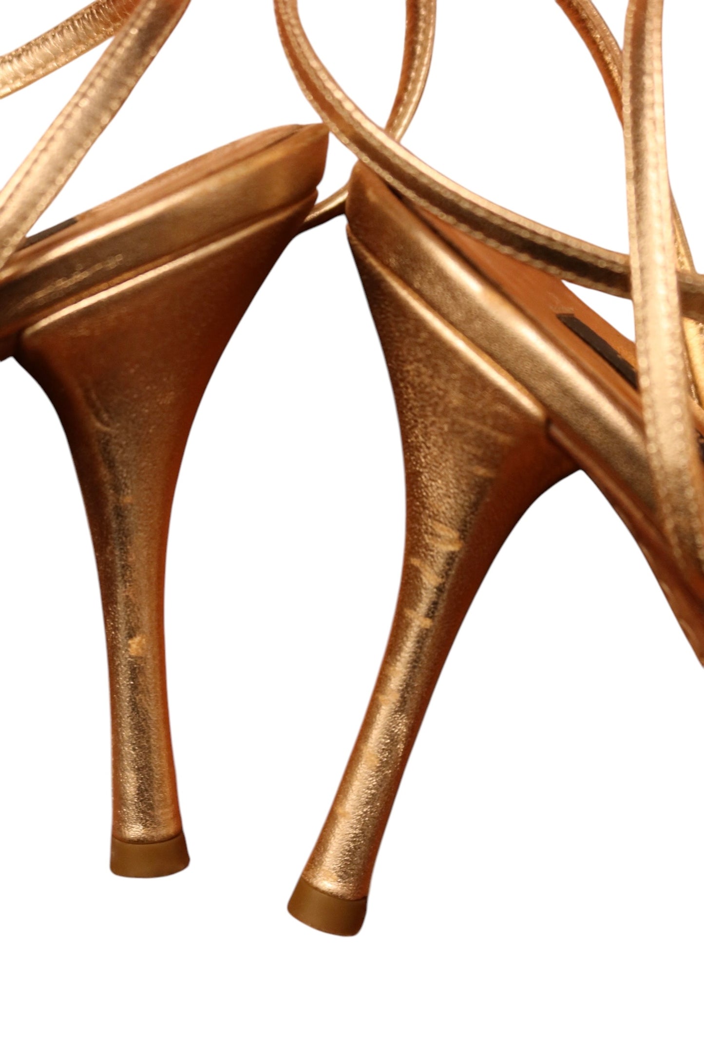 Sergio Rossi rose gold strappy heels with flower embellishment (38)