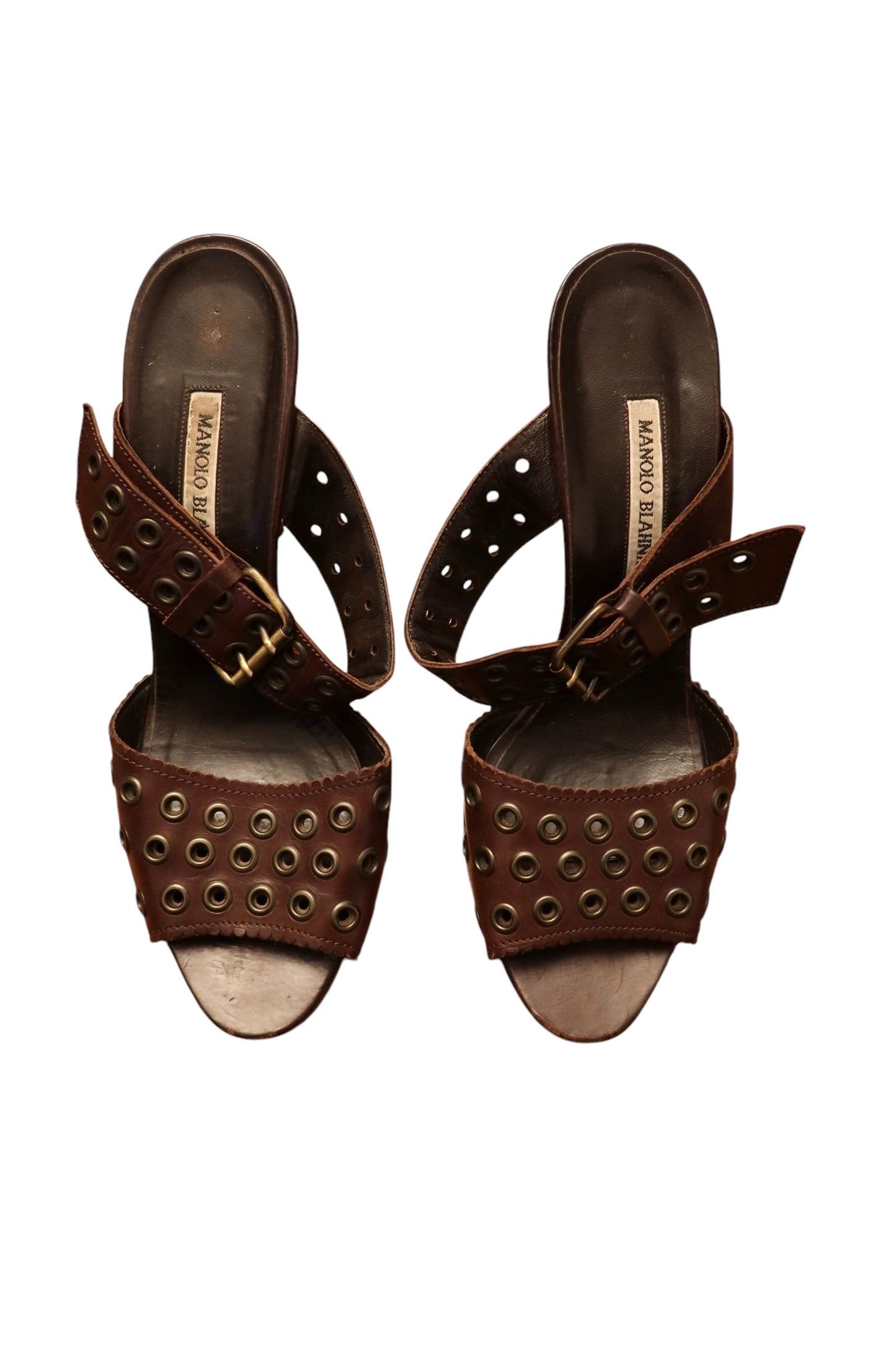Manolo Blahnik brown grommet heels size 40.5