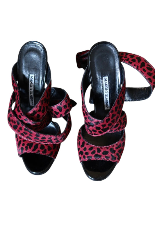 Manolo Blahnik dark pink cheetah ponyhair heels (36.5)