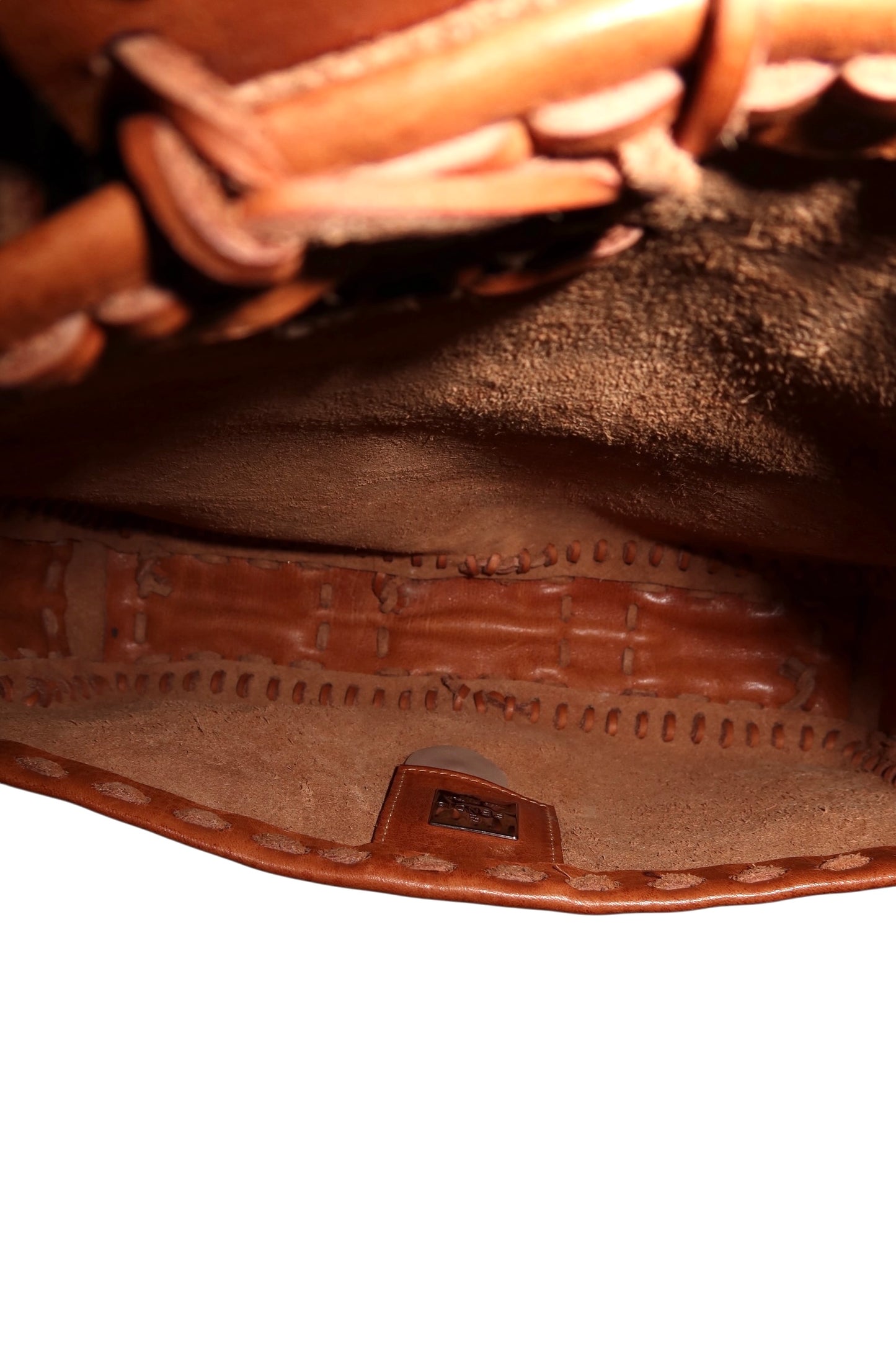 Fendi baguette whipstich tan brown leather bag
