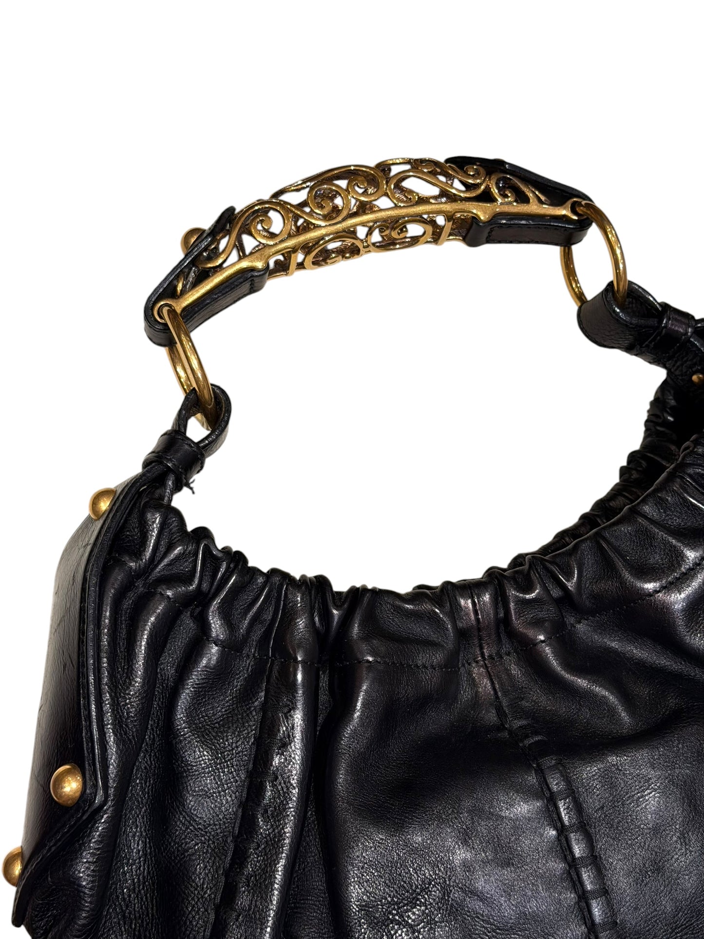 Yves Saint Laurent black Mombasa hobo bag with ornate gold metal handle