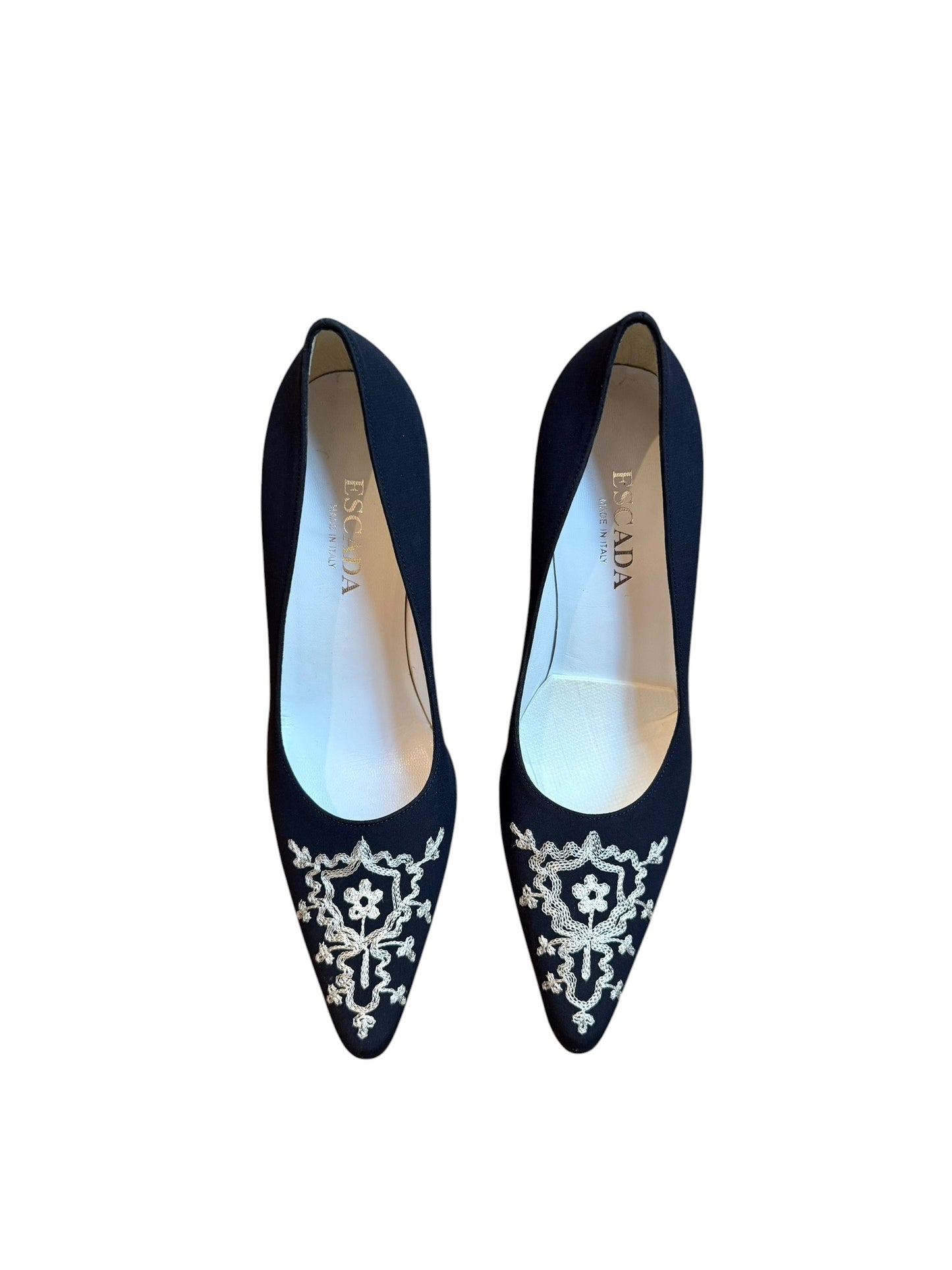 Escada black and white embroidery heels (6.5B)